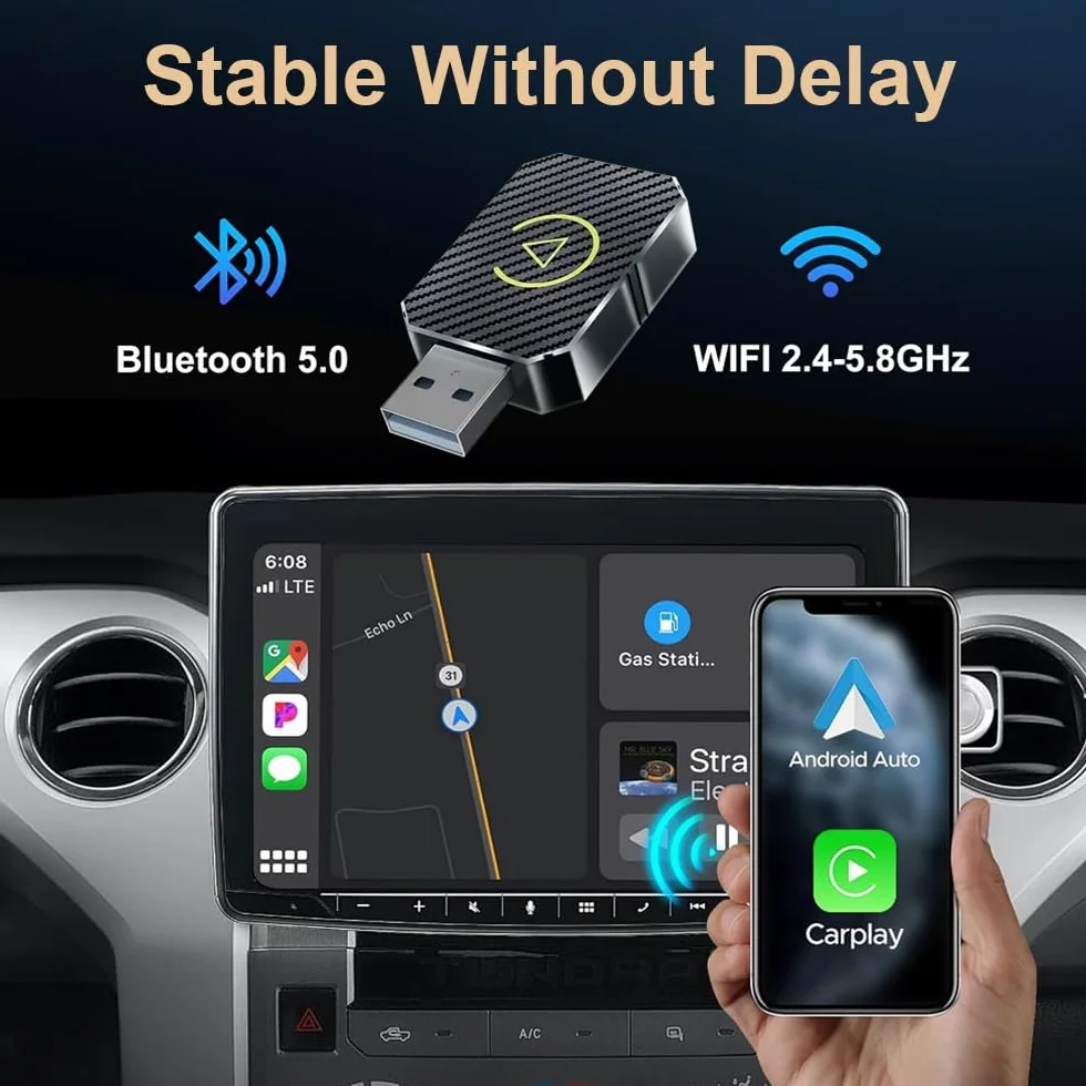 Adaptador Inalámbrico Carplay y Android Auto, Adaptador Carplay Inalámbrico Compatible con iOS 10+/Android 11+, USB C Plug and Play para Coches Después de 2016