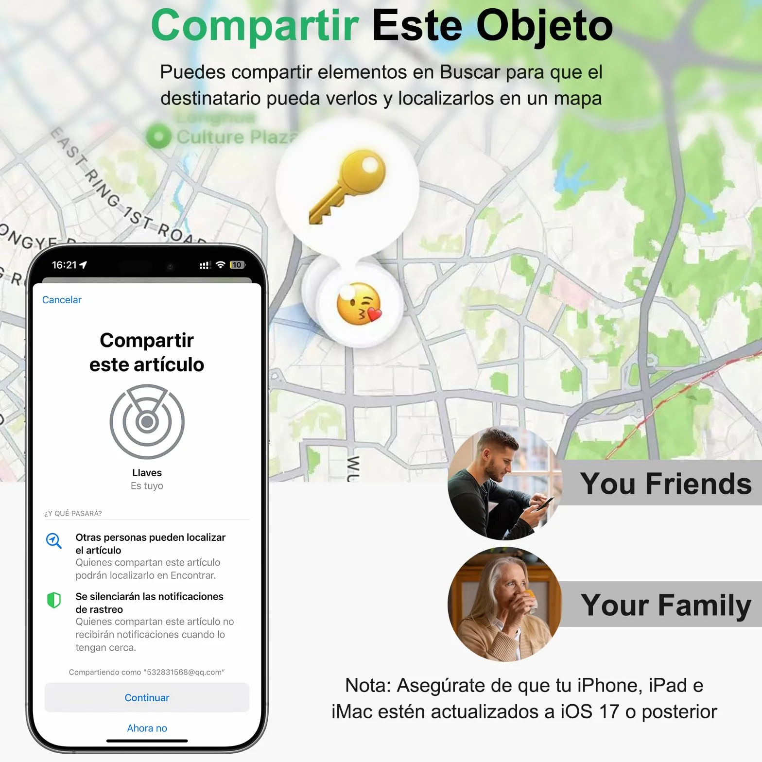 Smart Air Tracker Tag para Apple Buscar (Solo iOS), Bluetooth Rastreador para Llaves, Blanco, Paquete de 1