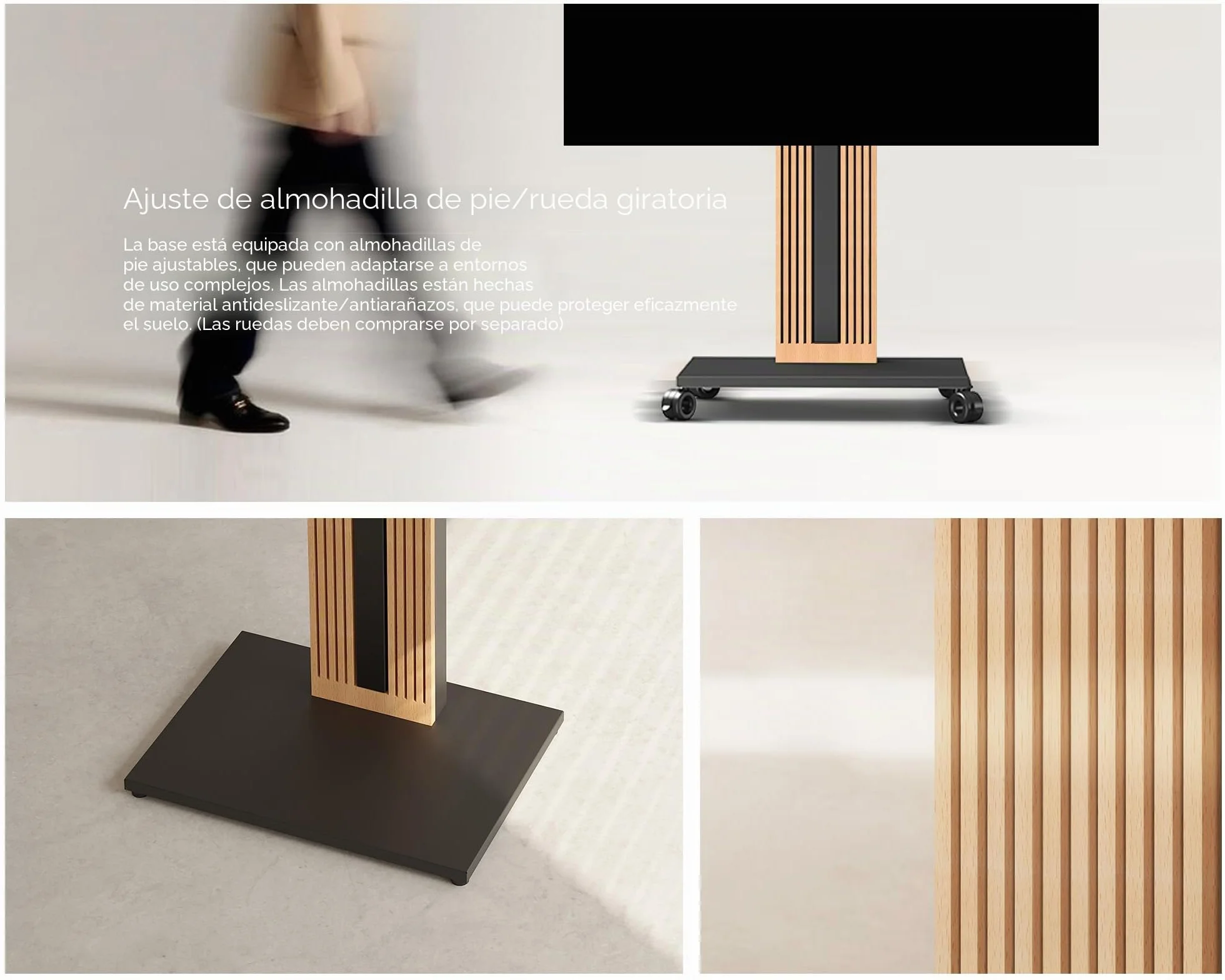 FITUEYES Soporte TV Pie de 32-65 Pulgadas Soporte TV Suelo de Madera de Haya Pie Altura Ajustable y Giro