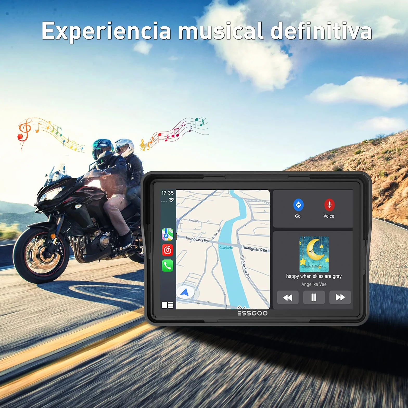 ESSGOO CarPlay para la mayoría de Las Motocicletas, con Soporte en U, inalámbrico CarPlay/Android Auto, Pantalla de 5" Impermeable, Audio Bluetooth, navegación GPS, Siri/G-oogle Asistente