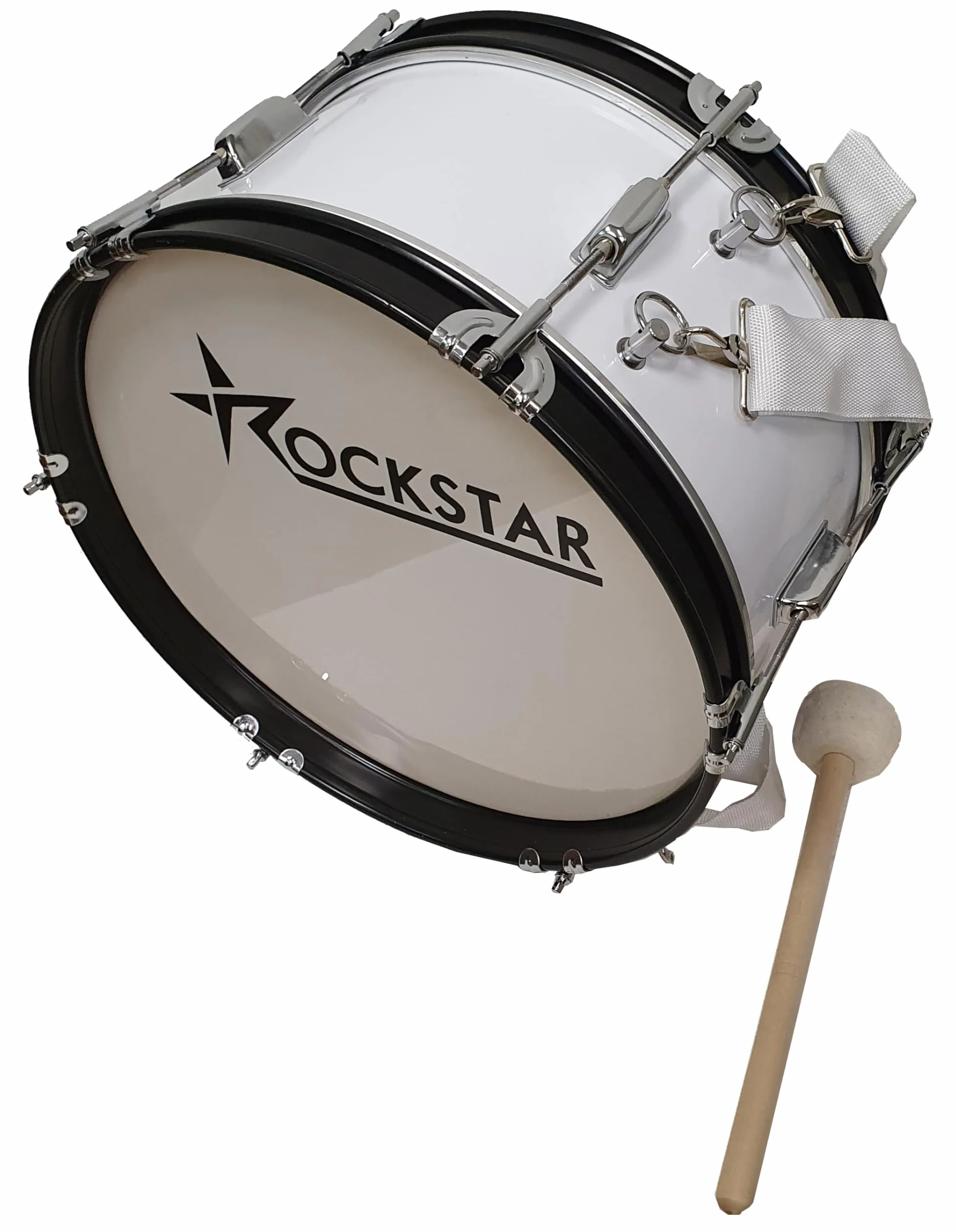 ROCKSTAR - Bombo Charanga Banda y Animación 16"x7" (41cm x 18cm) Maza y Correa Cruzada. Sonido Potente y Duradero