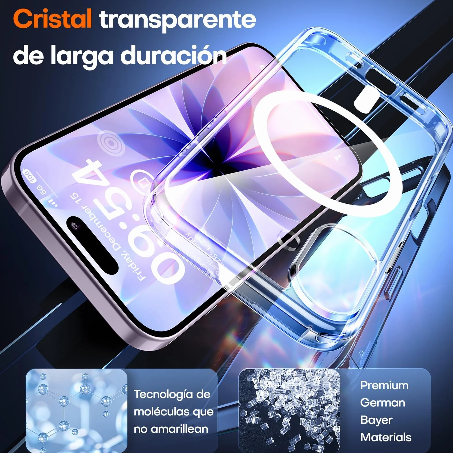 TAURI Funda para iPhone 17 6.3", Compatible with MagSafe [No Amarillea] con HD Protectores de Pantalla, [Protección de Grado 15 FT] Mejorada Protección Anti-Arañazos Case - Transparente