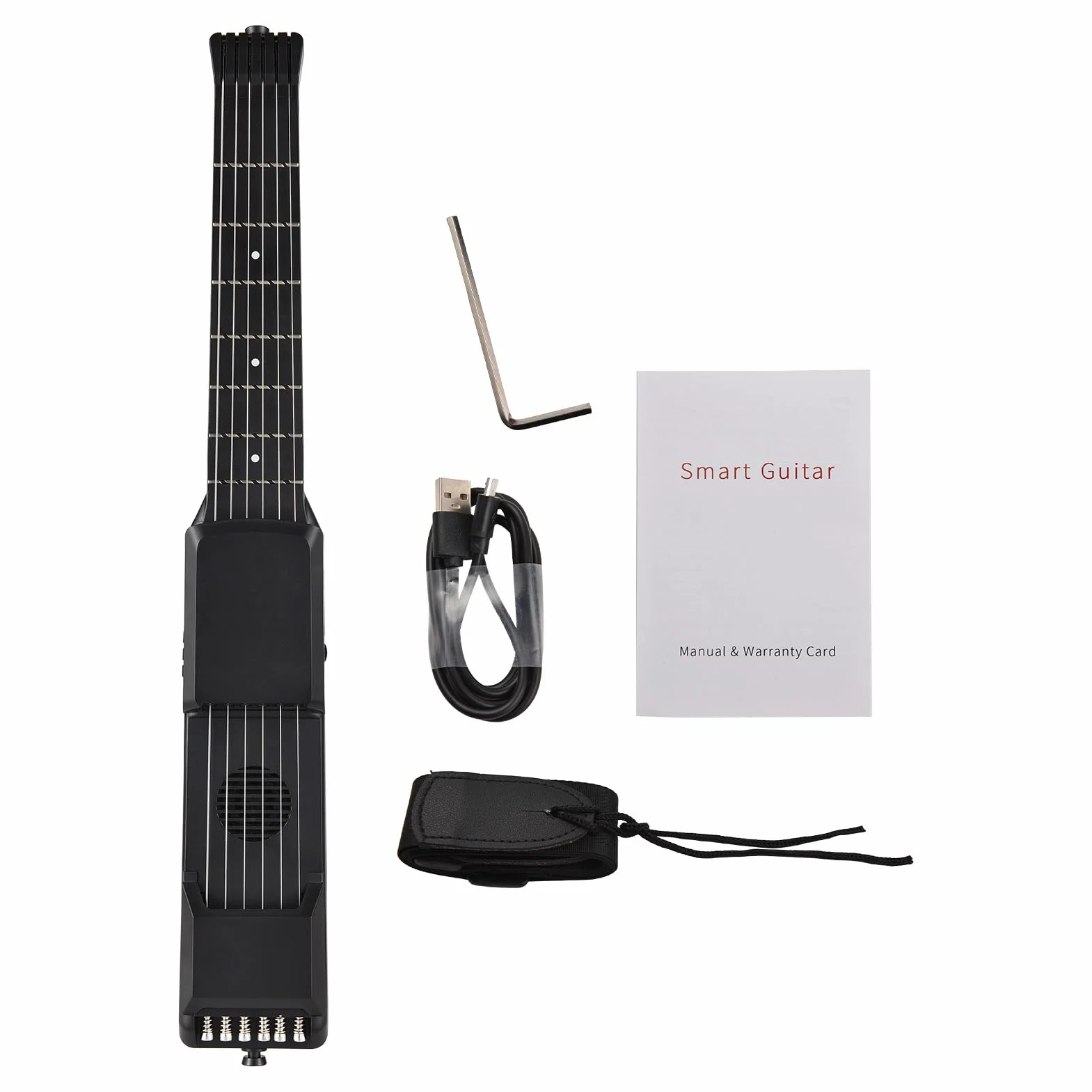 Guitarra eléctrica inteligente 7 trastes guitarra de viaje portátil con sintonizador digital METRONOME MIDI Función Capo digital para principiantes Viajes negros 20.8 pulgadas