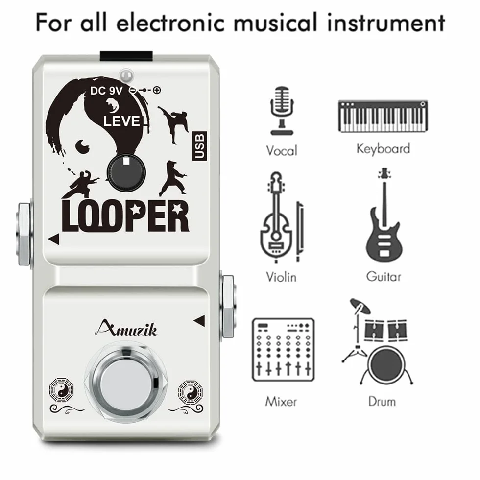 Amuzik Looper Electric Guitar Effect Loop Pedal 10 Minutes of Looping Unlimited Overdubs Puerto USB True Bypass