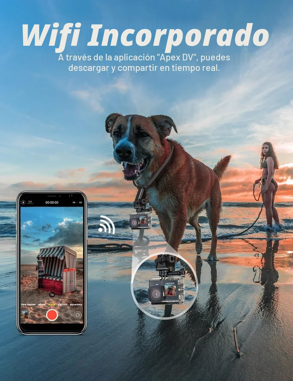 Apexcam X80pro Cámara De Acción 4K60FPS 48MP Ultra HD WiFi Impermeable 40m Doble Pantalla EIS Control Remoto 2x1350mAh
