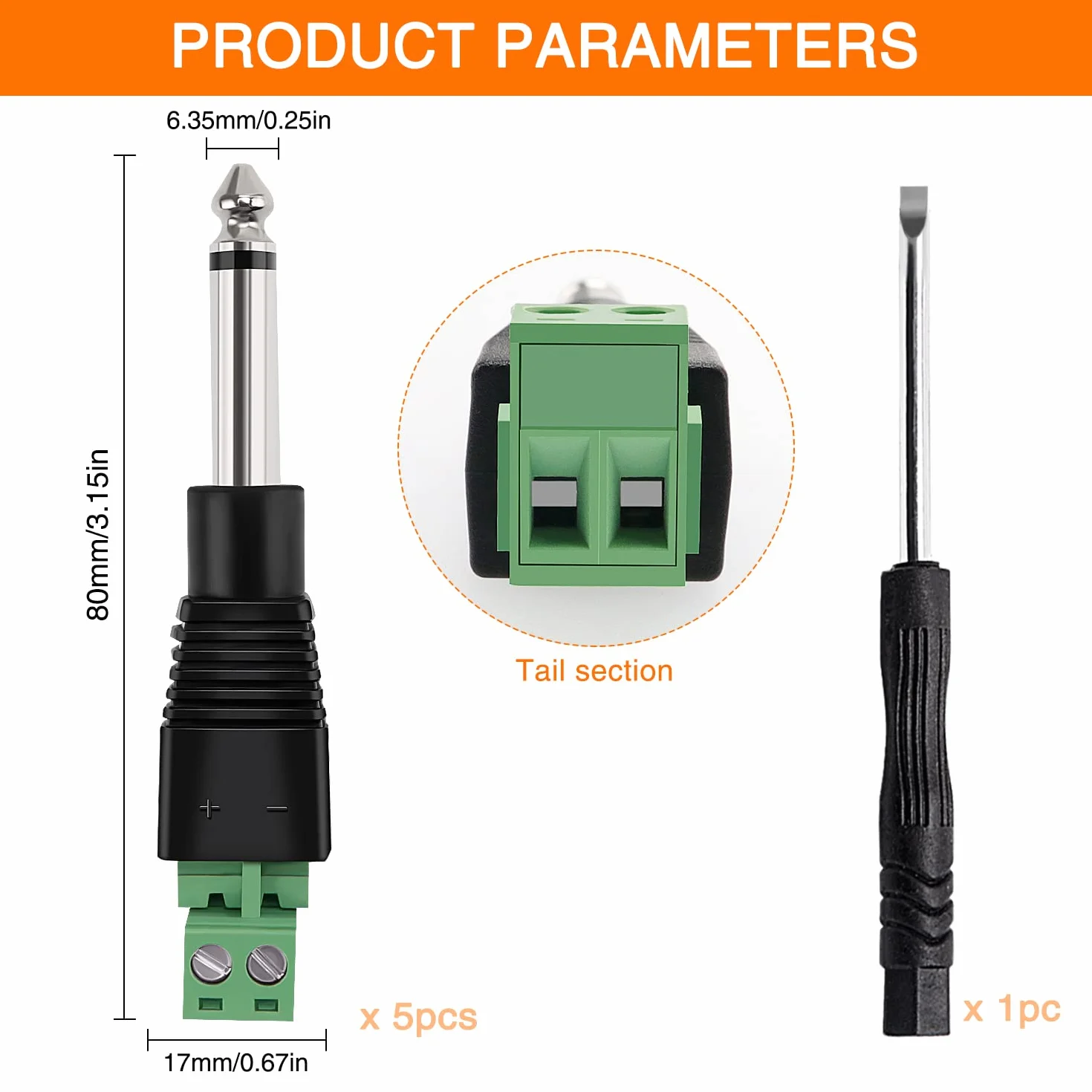 6.35mm TRS Macho Enchufe Terminal Sin Soldadura Conector Mono 2 Polos para Altavoz Micrófono