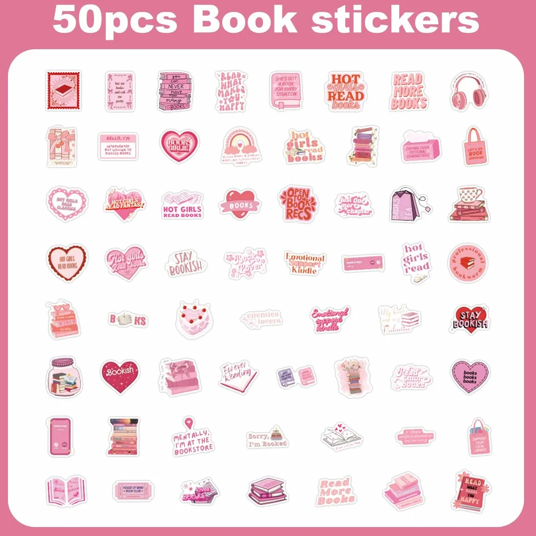 Pegatinas estéticas para Kindle, 60 piezas, cute stickers, regalos para mujeres, niñas, amantes de libros (Rosa)