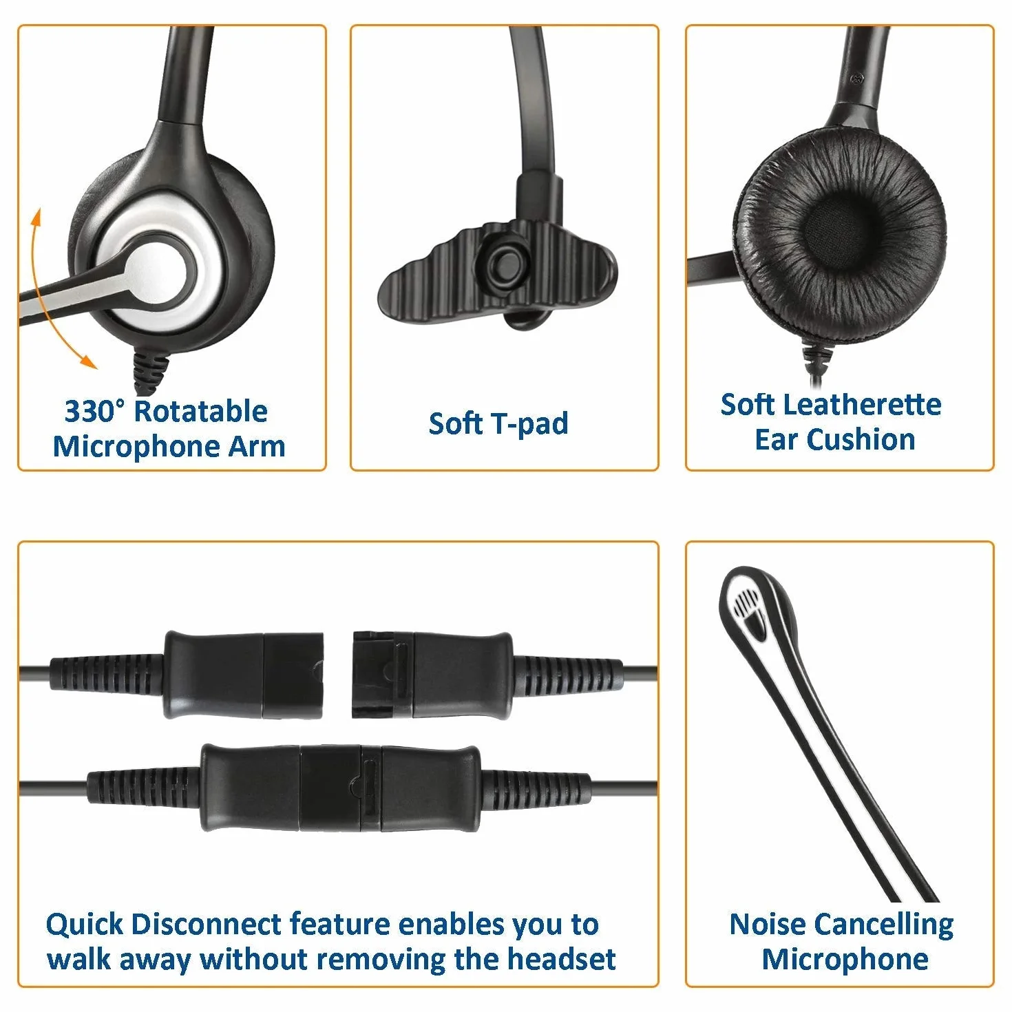 WANTEK Auriculares Teléfono Fijo RJ9 Mono con Cancelación de Ruido, Quick Disconnect para Yealink Avaya Cisco Grandstream Panasonic KXT