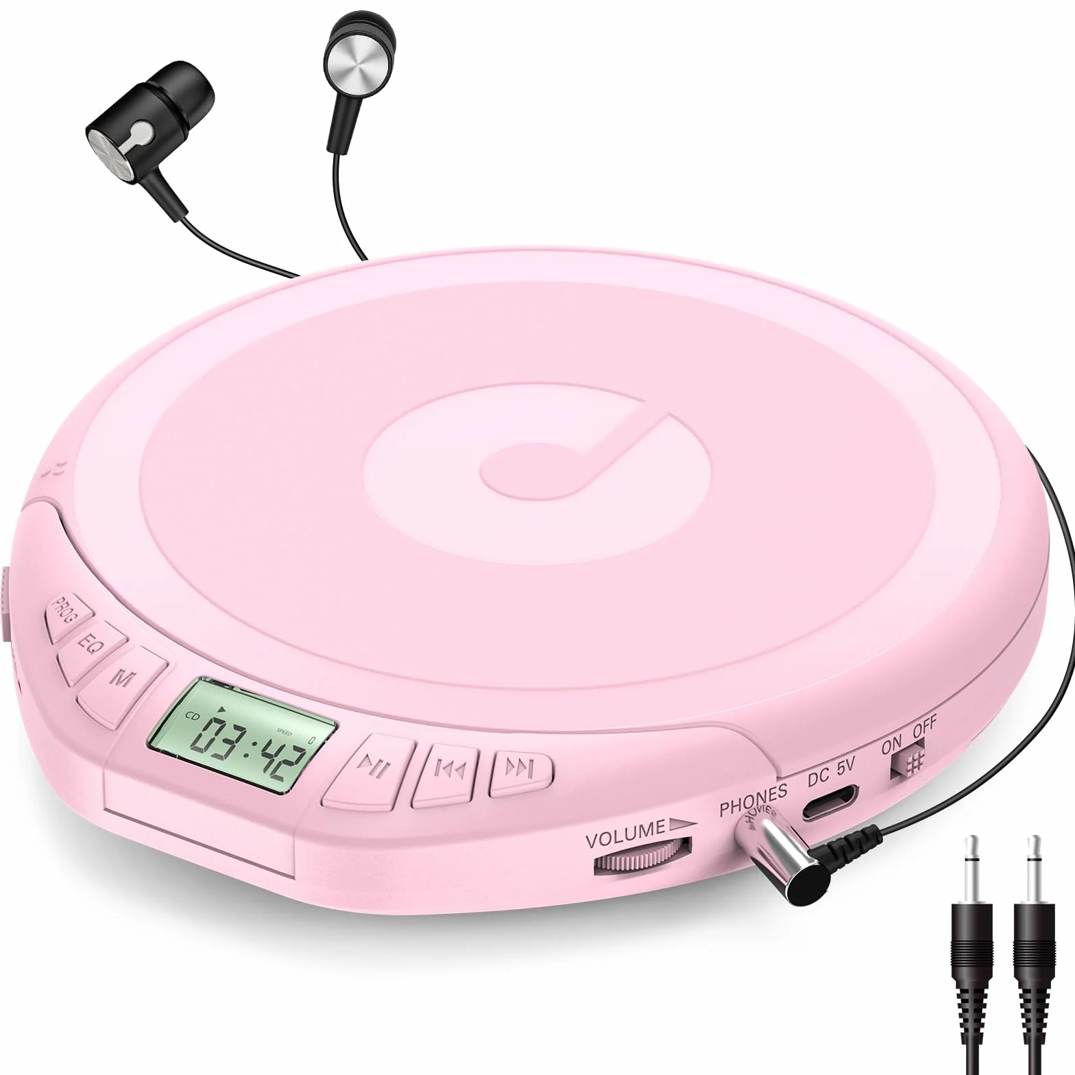 Gueray Reproductor de CD Portátil con Pantalla LCD Protección Anti-Saltos HiFi Rosa