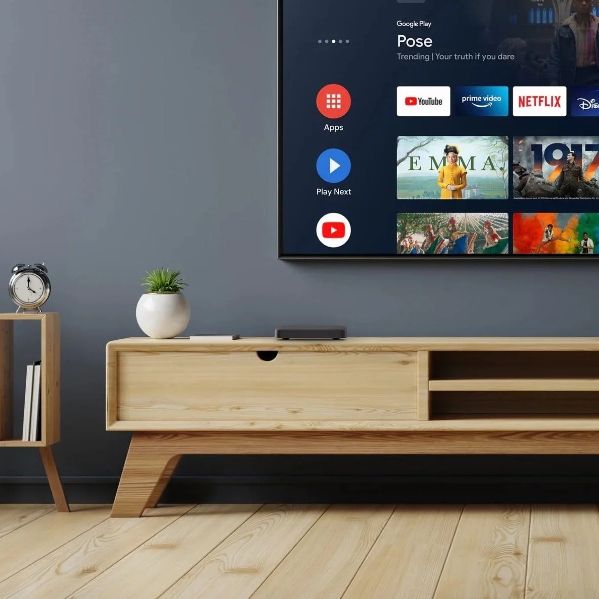Youin EN1040K 4K UHD Smart TV z Android TV 12 Chromecast Google Assistant HDR 60fps H.265 WiFi Dual-Band Bluetooth USB HDMI Ethernet