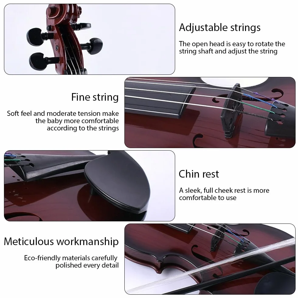 Violín simulado para principiantes, práctica musical, kit de instrumentos musicales, exquisita mano de obra, accesorios de actuación, regalos con cuerdas ajustables