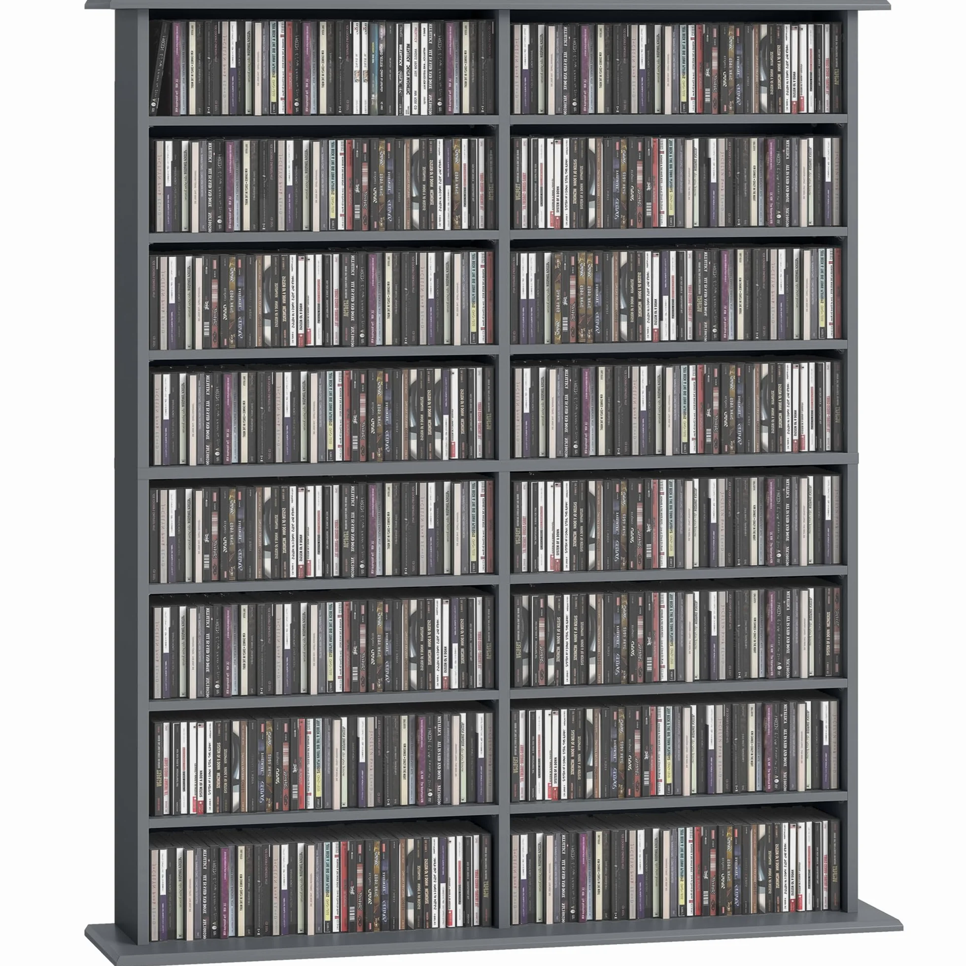 HOMCOM 720 CD/396 DVD Storage Unit, 396 Blu-ray Media Storage Shelf with 16 Compartments and 12 Adjustable Shelves, CD Tower for Living Room, Bedroom, Office, Gris