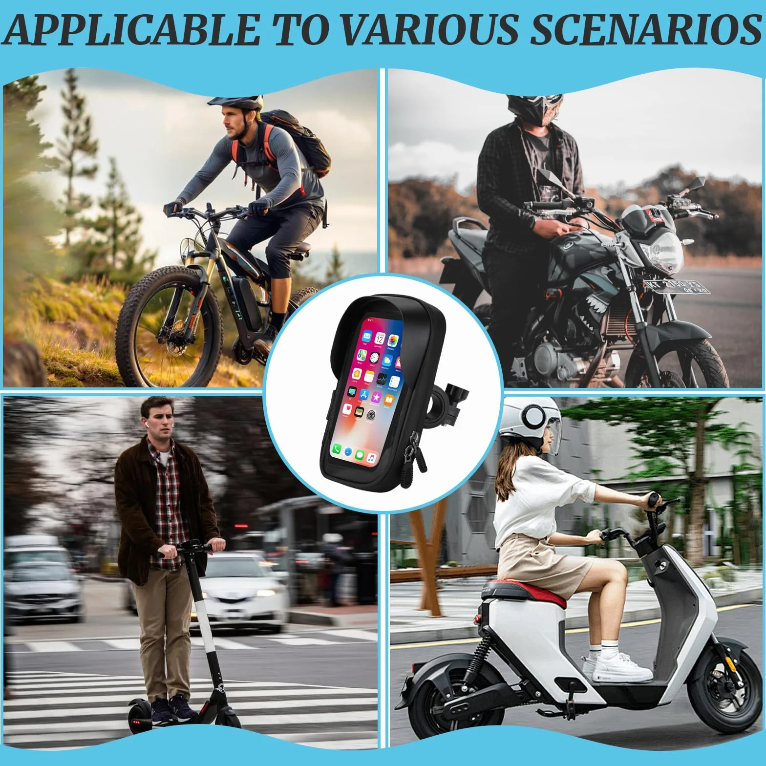 Soporte Móvil Bicicleta Moto Impermeable Cubierta de Lluvia para Teléfono hasta 4.5-6.5 Porta Móvil MTB Bici Ciclismo Rotación 360 °con Ventana para Pantalla Táctil
