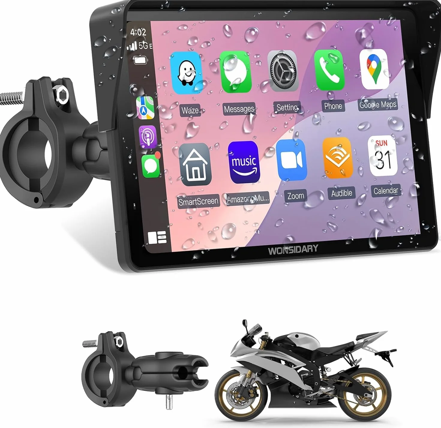 Carplay Moto 7 Pulgadas Pantalla TáCtil,InaláMbricos Carplay y Android Auto, Navegador GPS Moto Conectar y Usar con IP67 Impermeable, Sensor De Luz,Bluetooth Trans, Siri/Google Assistant,EQ