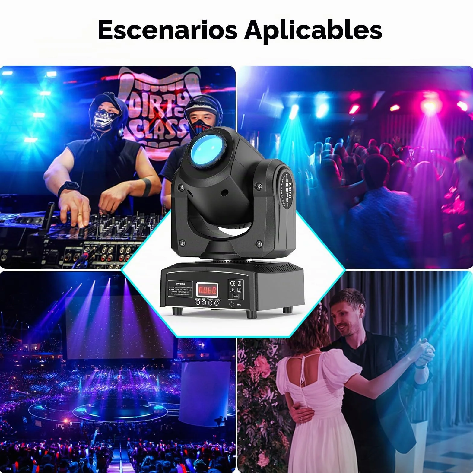 Mini 50W Cabeza Móvil LED Foco Luces de Escenario, RGBW Luz de Discoteca con 8 Patrones 8 Colores Efectos de Iluminación Wash Focus Control de Sonido DMX512 para KTV Bares DJ Fiesta 2 unidades