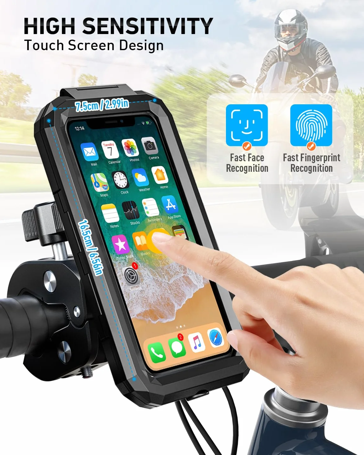 LUROON Soporte Universal Móvil para Moto Bici Impermeable 360° Rotación Anti Vibración Pantalla Táctil 5,5-7,0"