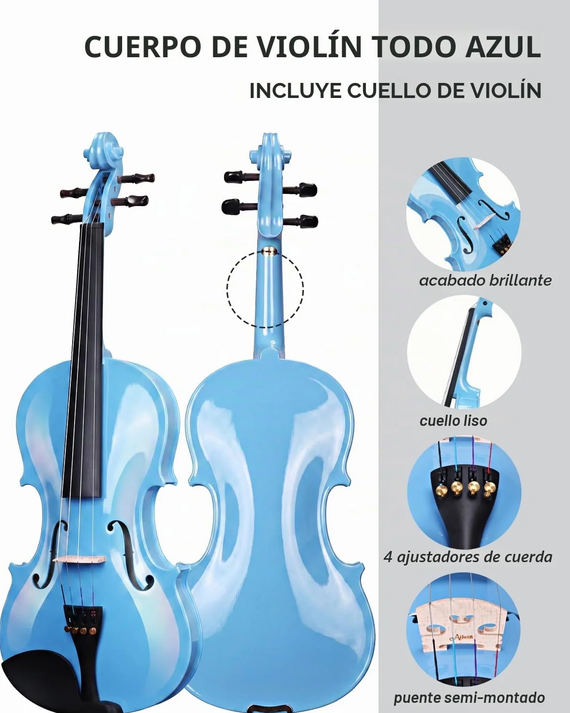Aileen 4/4 Violín de Tamaño Completo para Adultos Principiantes, Fiddle Kit de Iniciación para Niños de 12 Años o Más, Azul Violín Set Estudiante con 13 Accesorios, incluyendo Atril, Pegatina Nueva