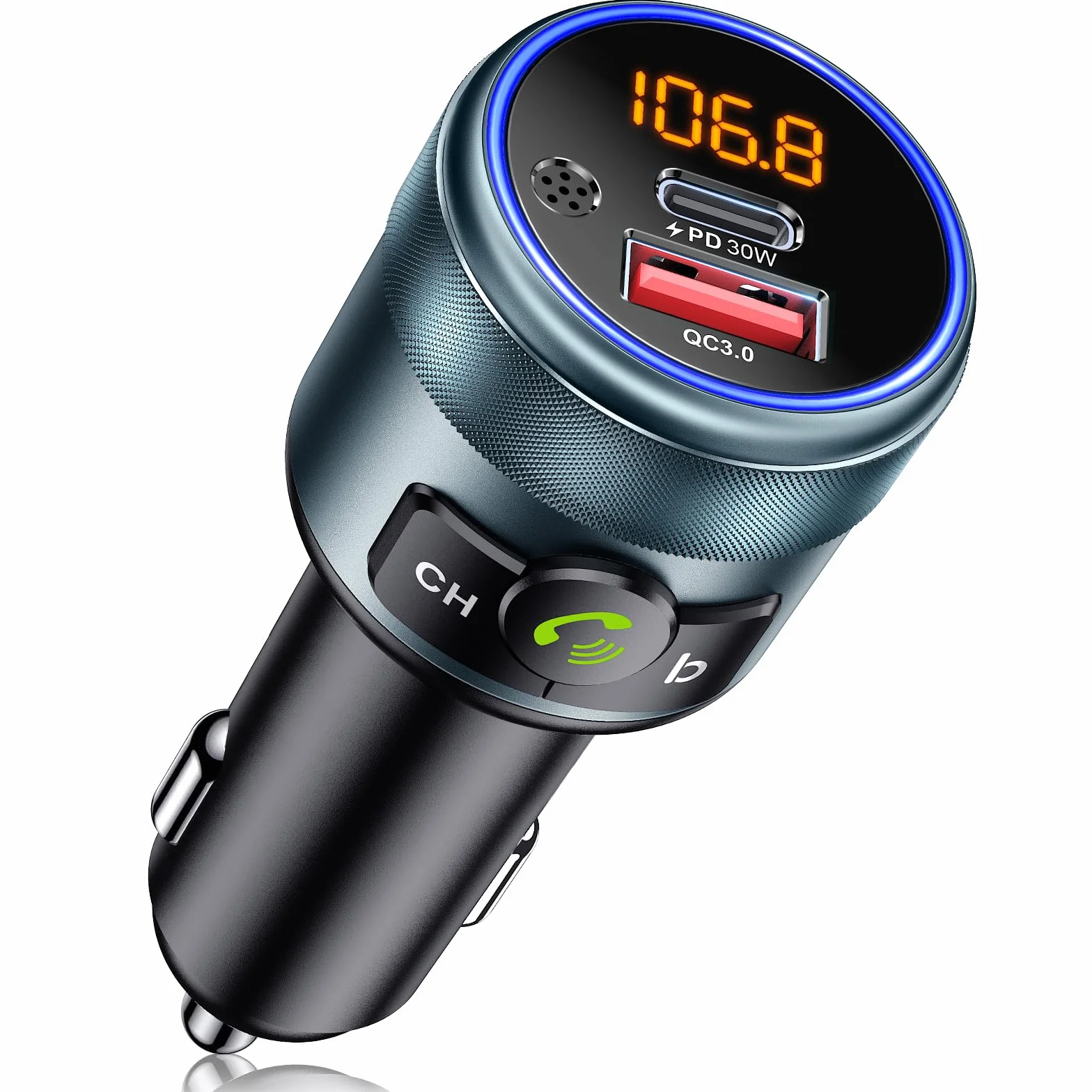 GizmoVine Transmisor FM Bluetooth Coche, Bluetooth 5.3, 48W Carga Rápida Dual (PD 30W + QC3.0 18W), Manos Libres, Refuerzo de Graves, Reproductor MP3, Adaptador Bluetooth Coche Mechero