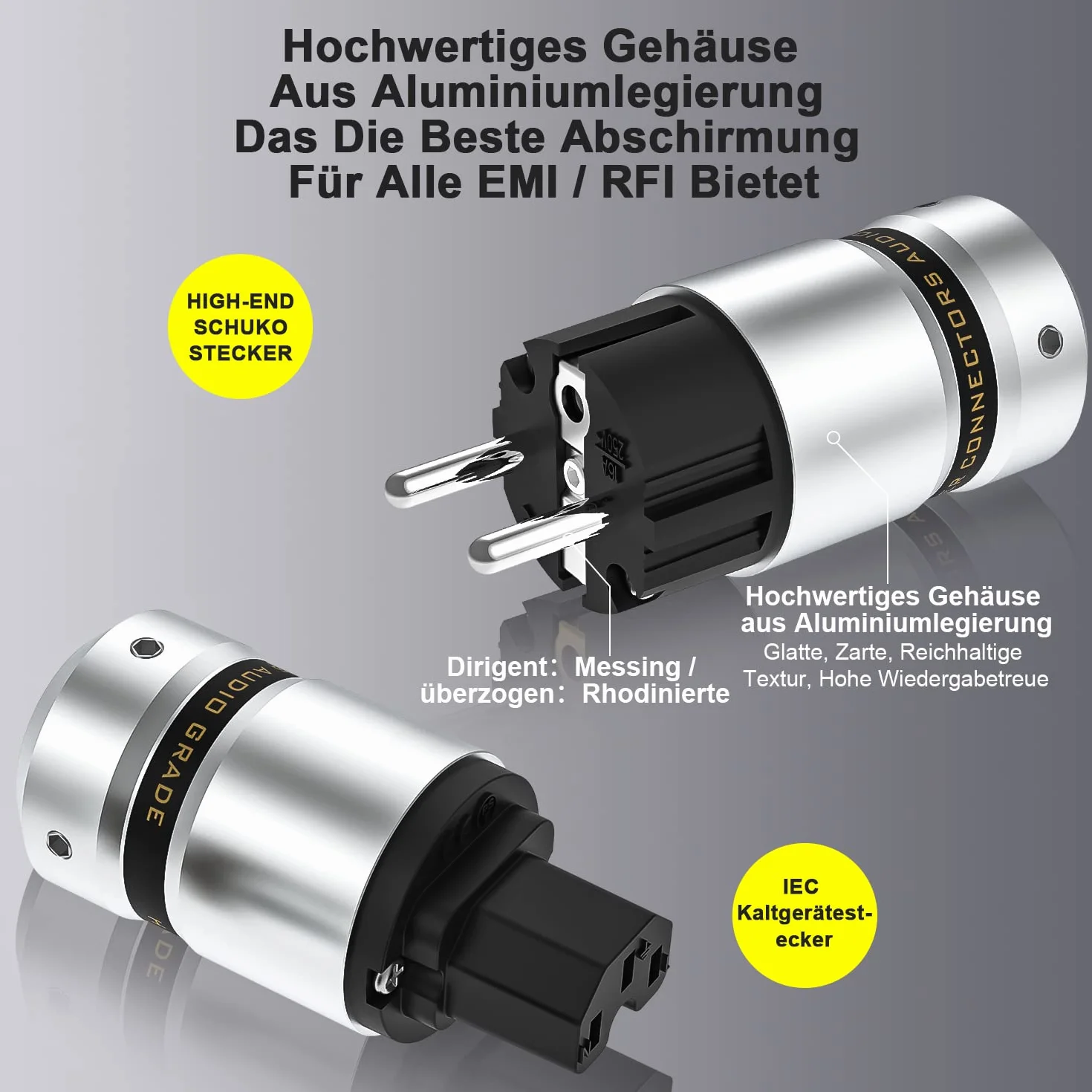 Tertullus 1 par conectores Schuko chapados en rodio acoplamiento IEC diámetro 18 mm