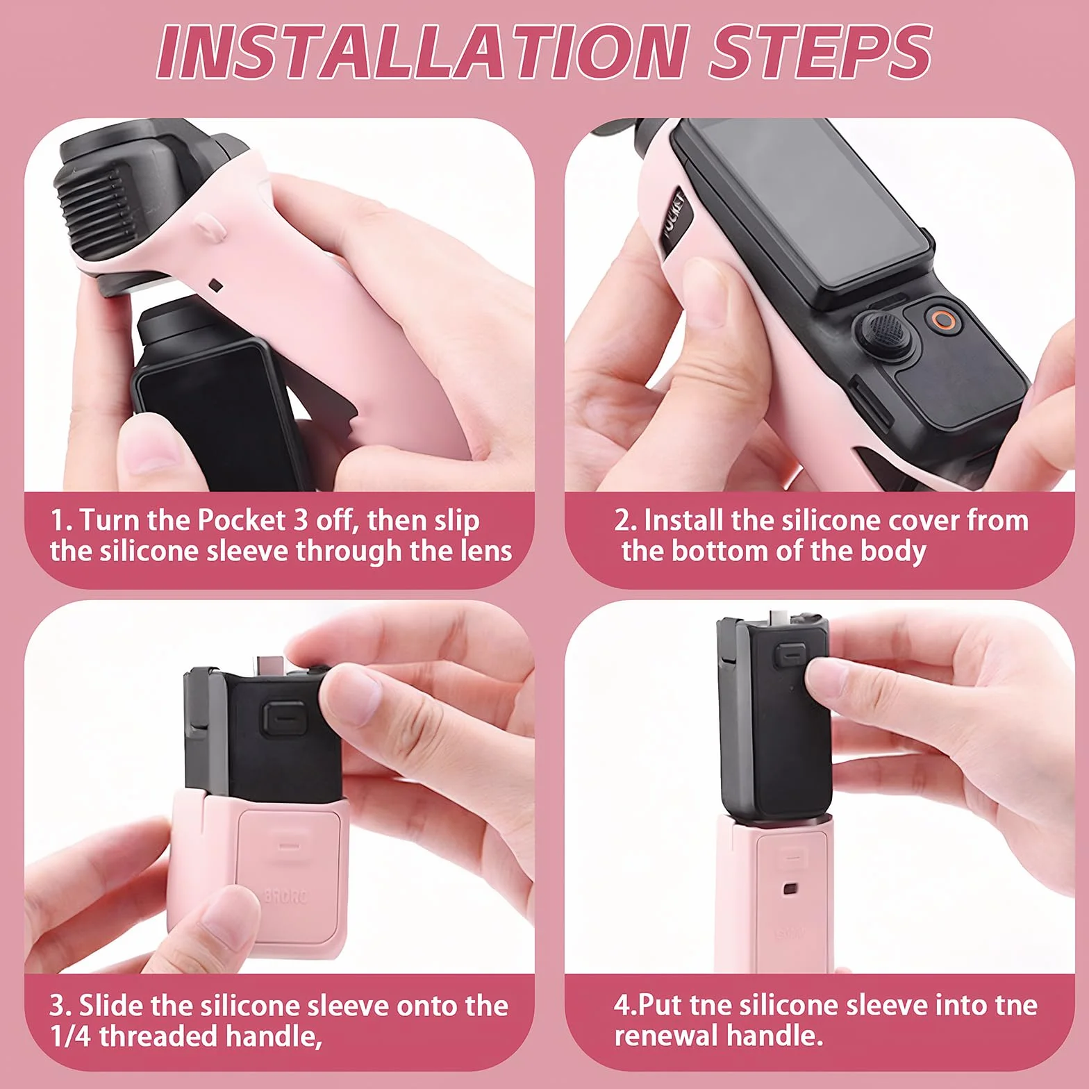 7 Piezas Estuche Protector de Silicona Compatible con dji OSMO Pocket 3, Protección Integral para Cámaras de Acción con Estabilizador de Mano, Estuche de Silicona Recortes Precisos (Rosa)