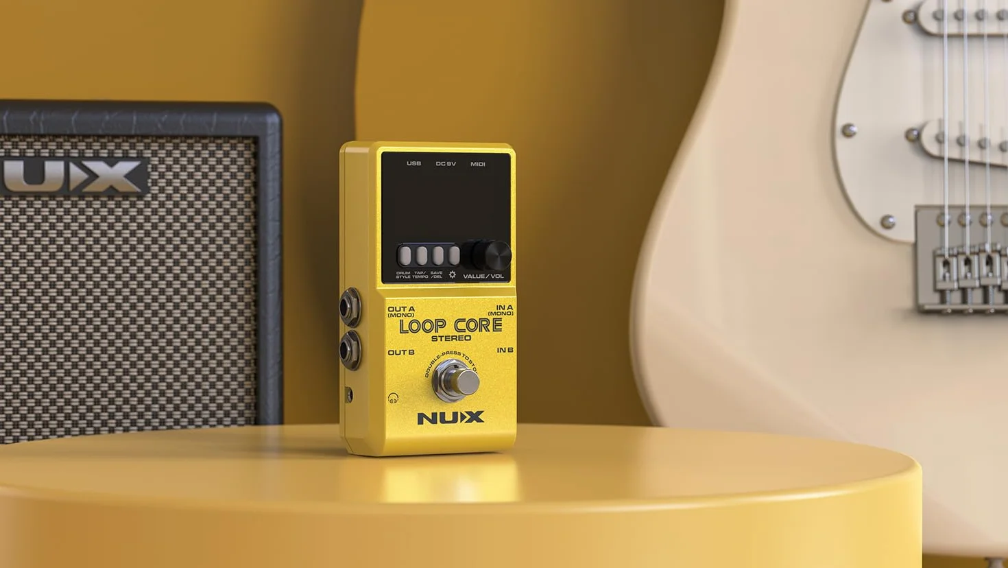 Pedal estéreo NU-X Loop Core | Looper de alta definición con 99 ranuras de guardado, entradas/salidas estéreo, control MIDI y máquina de tambor integrada