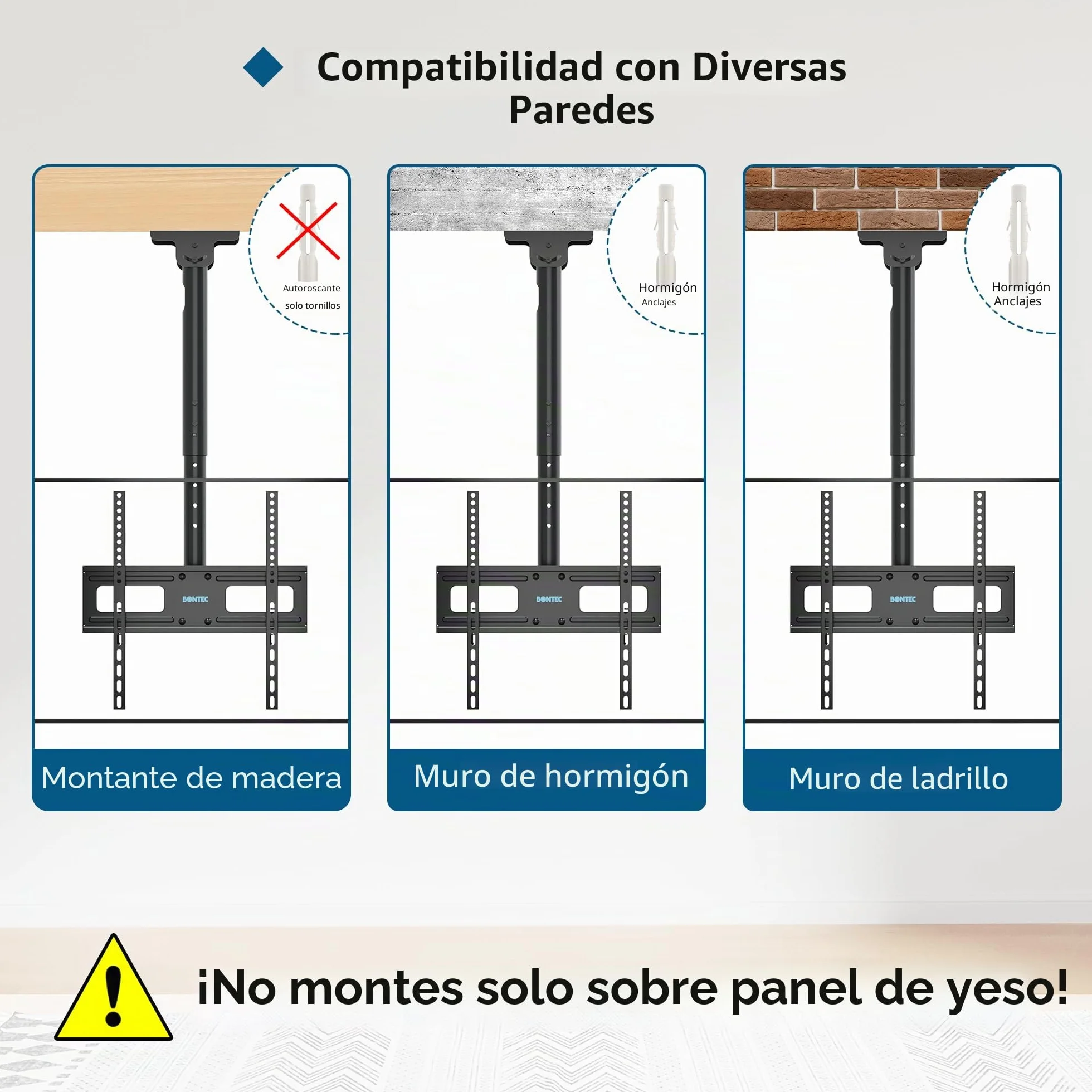 BONTEC Soporte TV Techo Inclinable y Giratorio 26-65 Pulgadas VESA 400x400 mm 45 kg