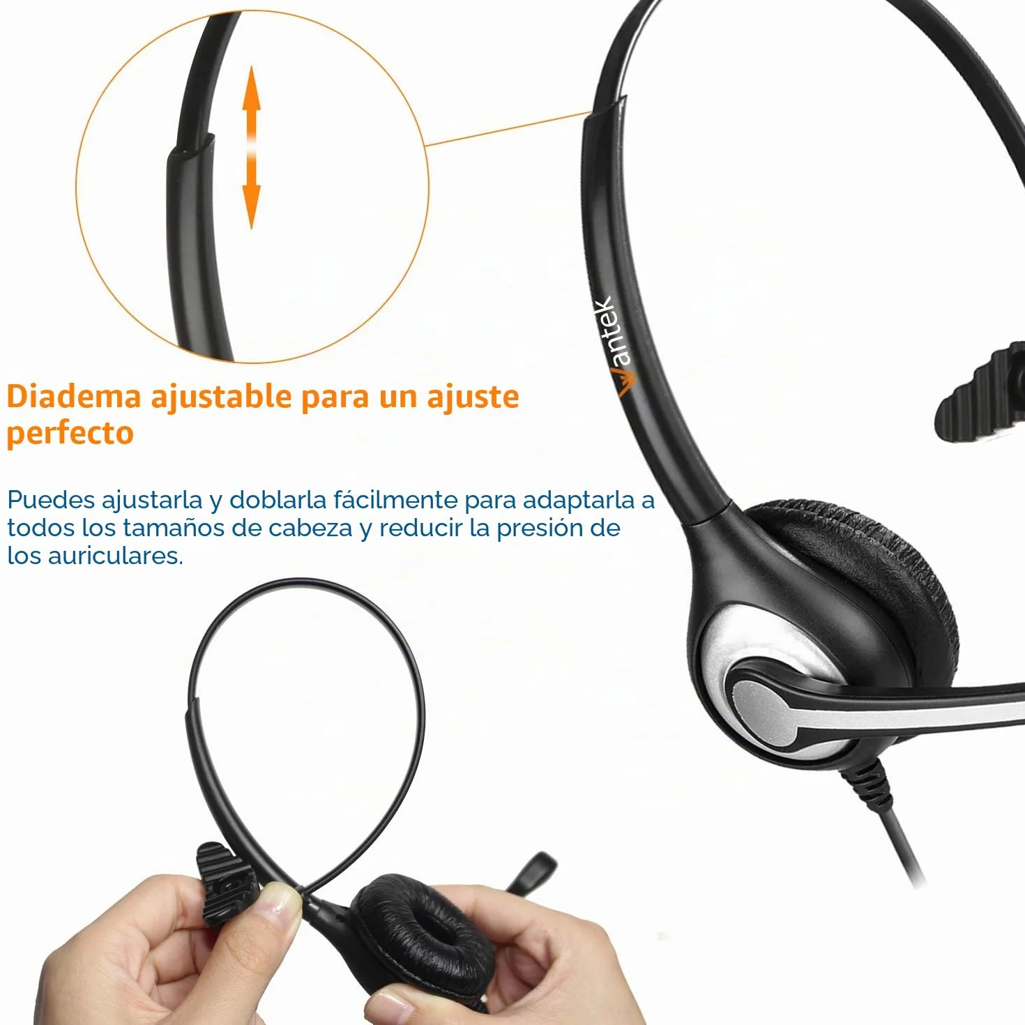 Wantek Auriculares Teléfono Fijo RJ9 Mono, Micrófono Cancelación Ruido, Cascos Control Volumen para ShoreTel Plantronics Polycom Zultys NEC Nortel Norstar Meridian F600S2