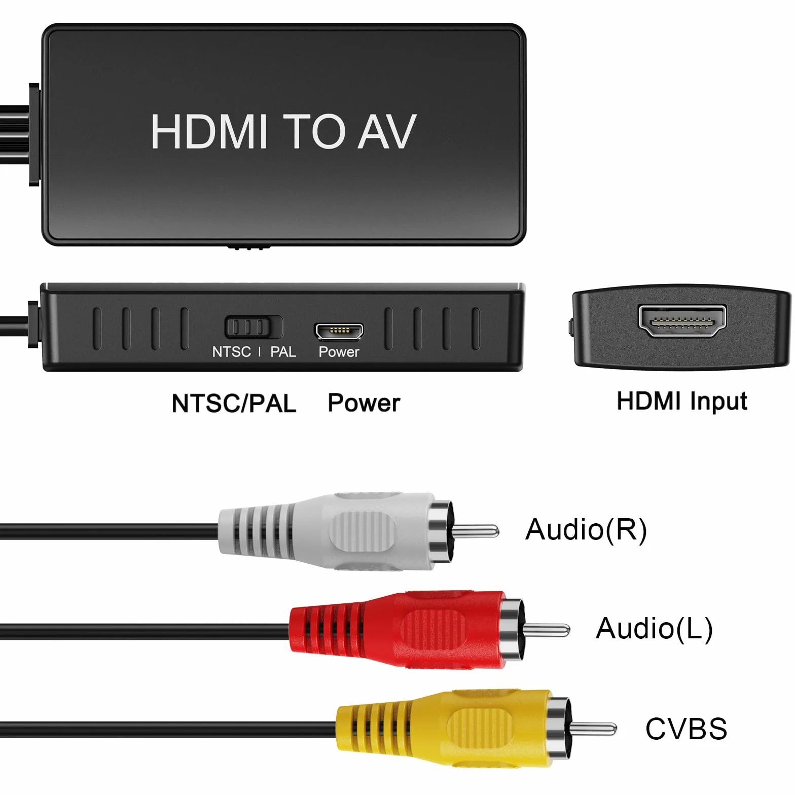 Convertidor HDMI a RCA, Adaptador HDMI a AV para TV Antigua, convertidor de Video Compuesto RCA soporta PAL/NTSC para TV Stick, Roku, Android Box, DVD