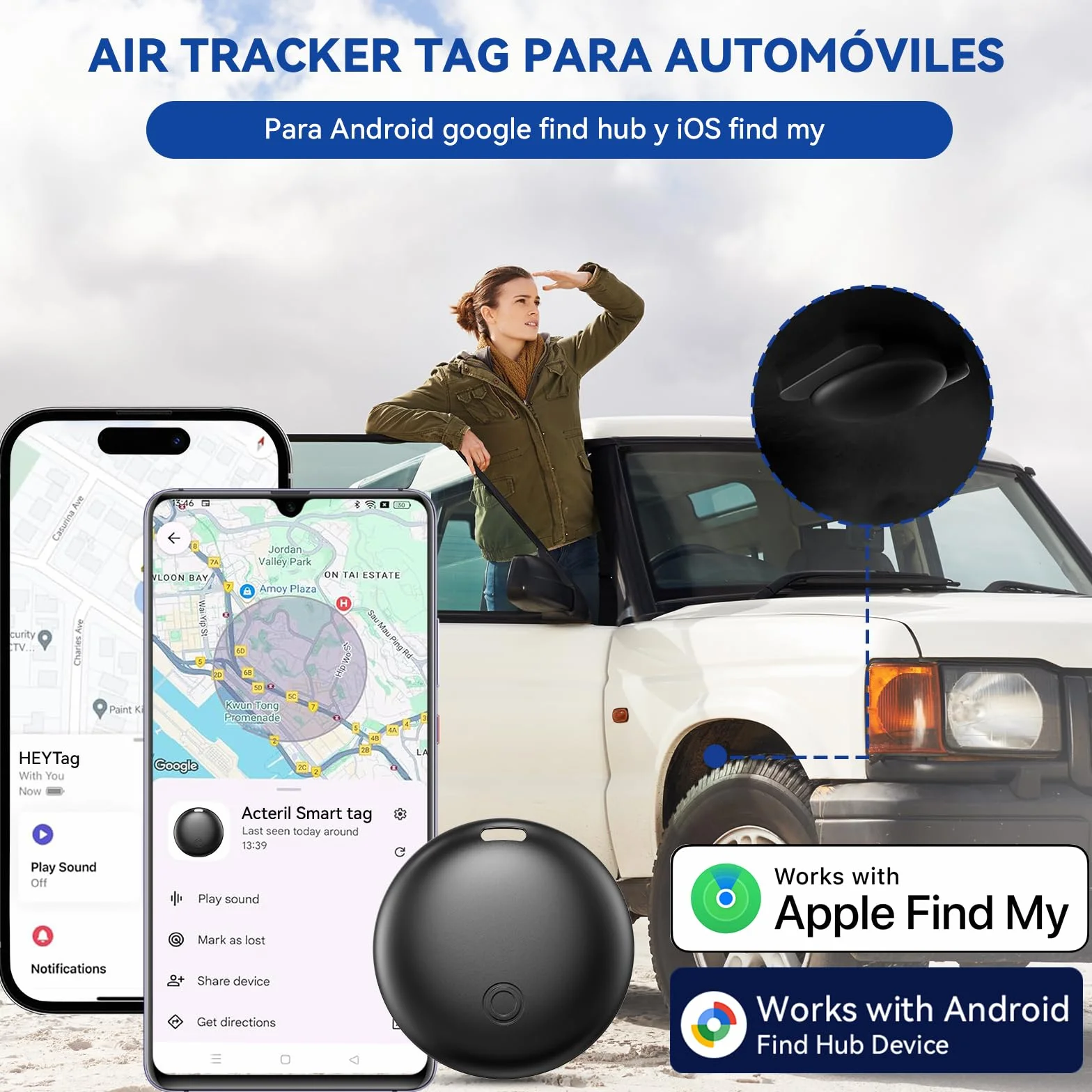 Localizador GPS Coche 2026 Magnetismo Sin Tarjeta SIM ni Suscripción para Android iOS Rastreador Oculto Negro