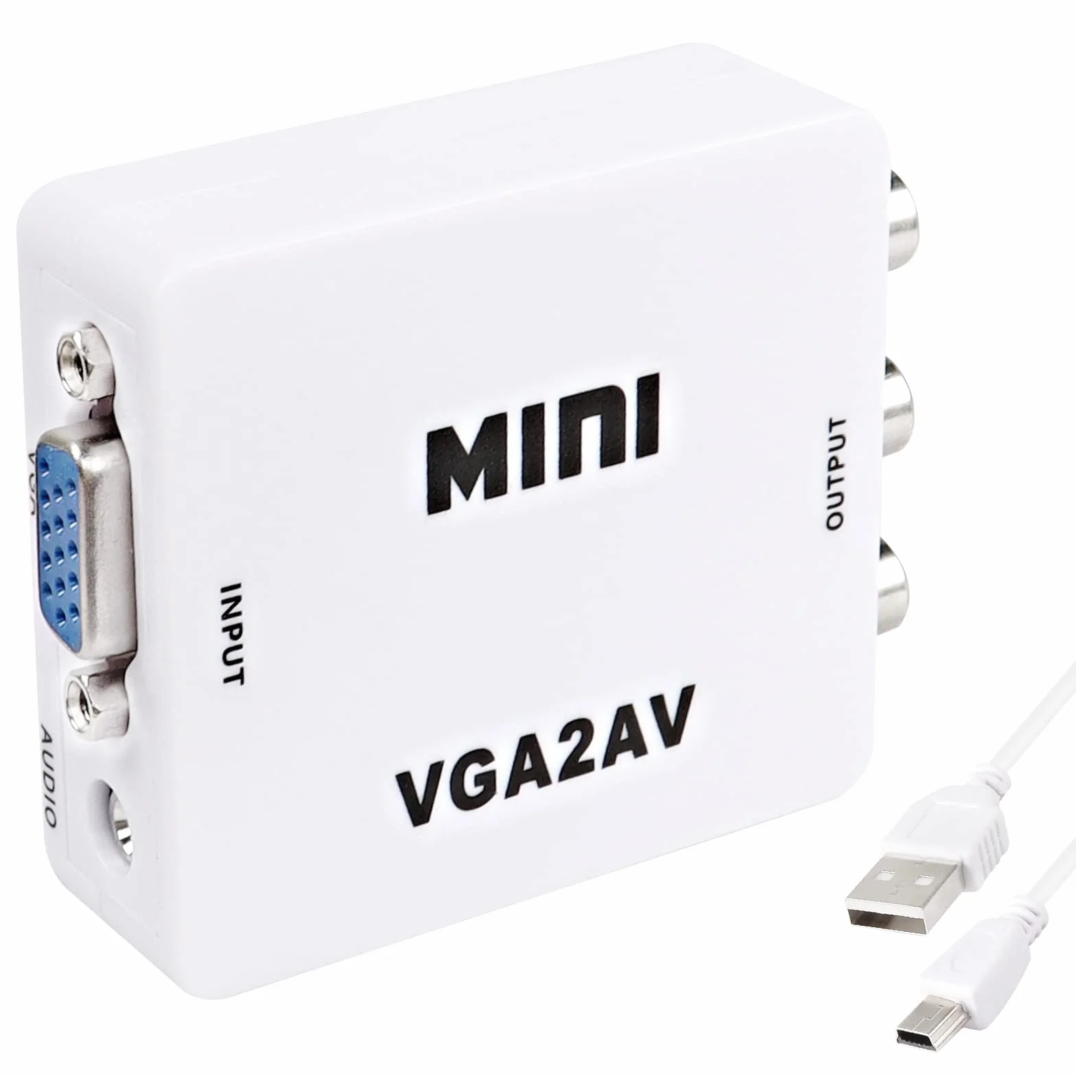 XMSJSIY Convertidor AV a VGA la Caja de adaptadores de convertidor Compuesto con Cable de alimentación USB HD 1080p convertidor de Audio y Video PC a TV Set Top Box