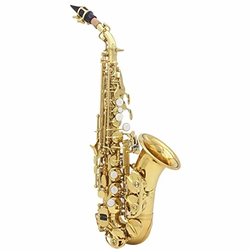 Saxofón, espina curva de latón con patrón tallado, instrumento soprano, incluye funda, guantes, paño de limpieza y cinturón