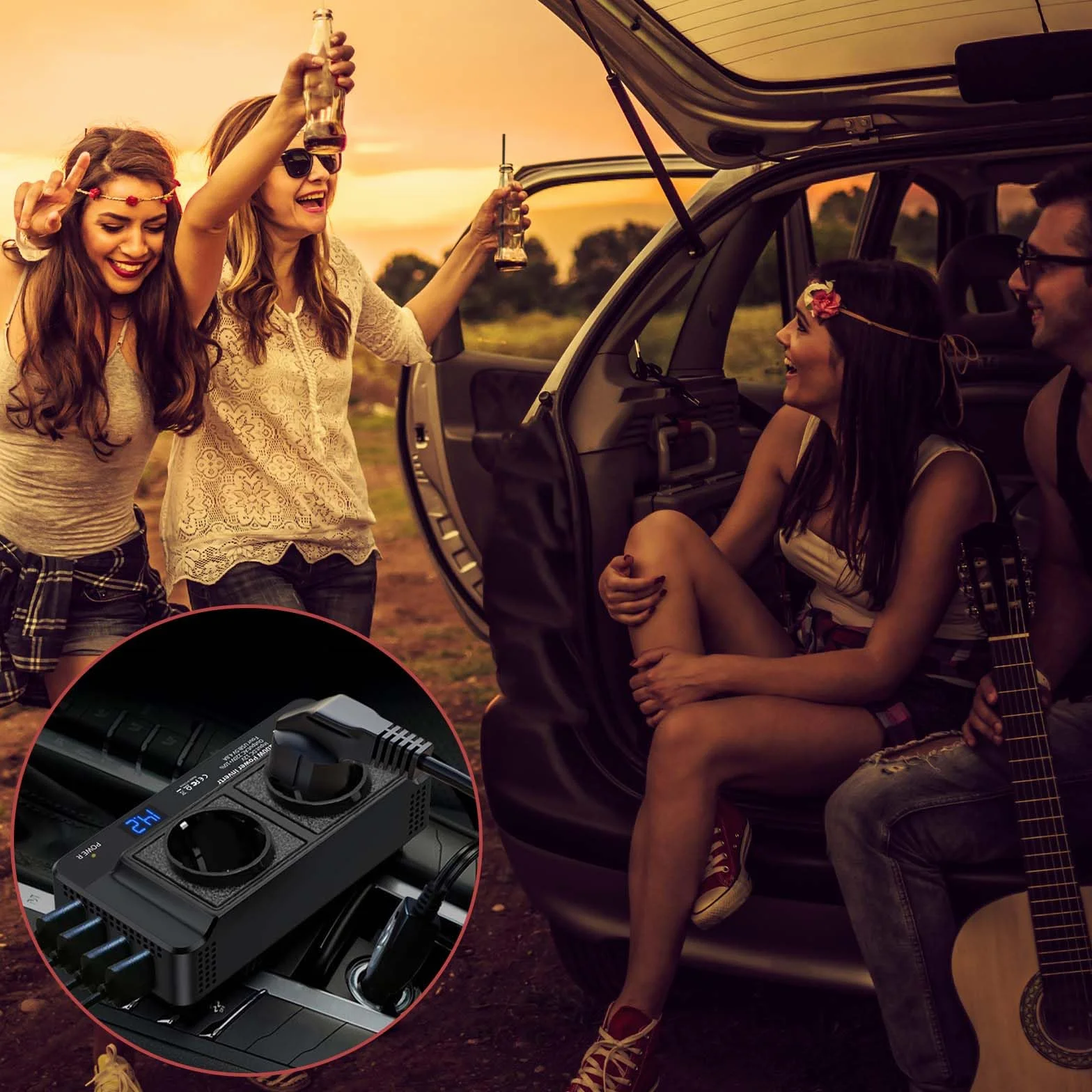 Transformador de voltaje para coche, 200 W, 12 V a 230 V, con 2 enchufes de carga y dos puertos USB, adaptador para encendedor de cigarrillos para viajes de negocios y vacaciones