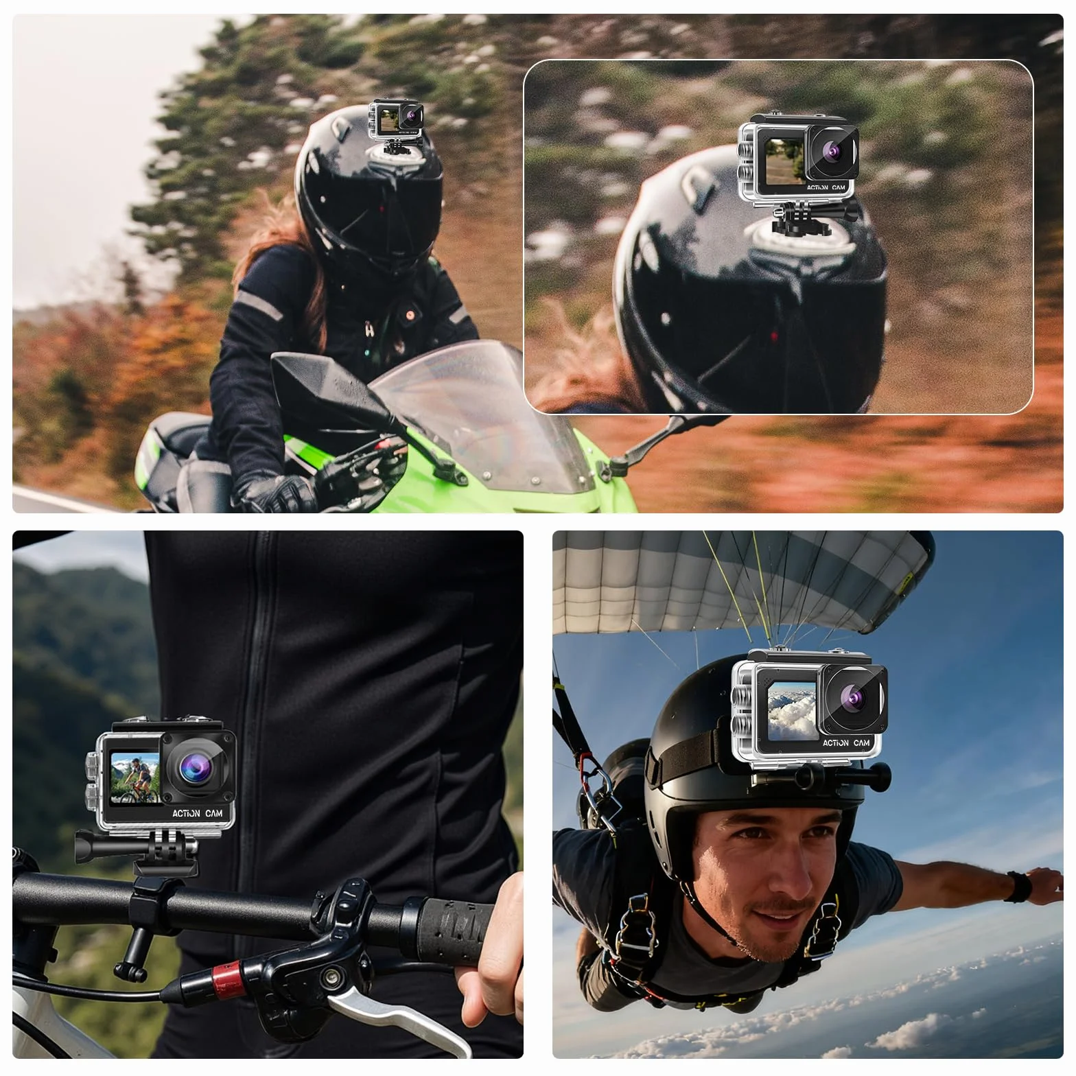 Camara Acuatica FHD 1080P, Cámara Subacuática Resistente al Agua hasta 40 m, Cámara Deportiva de Doble Pantalla con 2 baterías Recargables de 1050 mAh y Juego de Accesorios