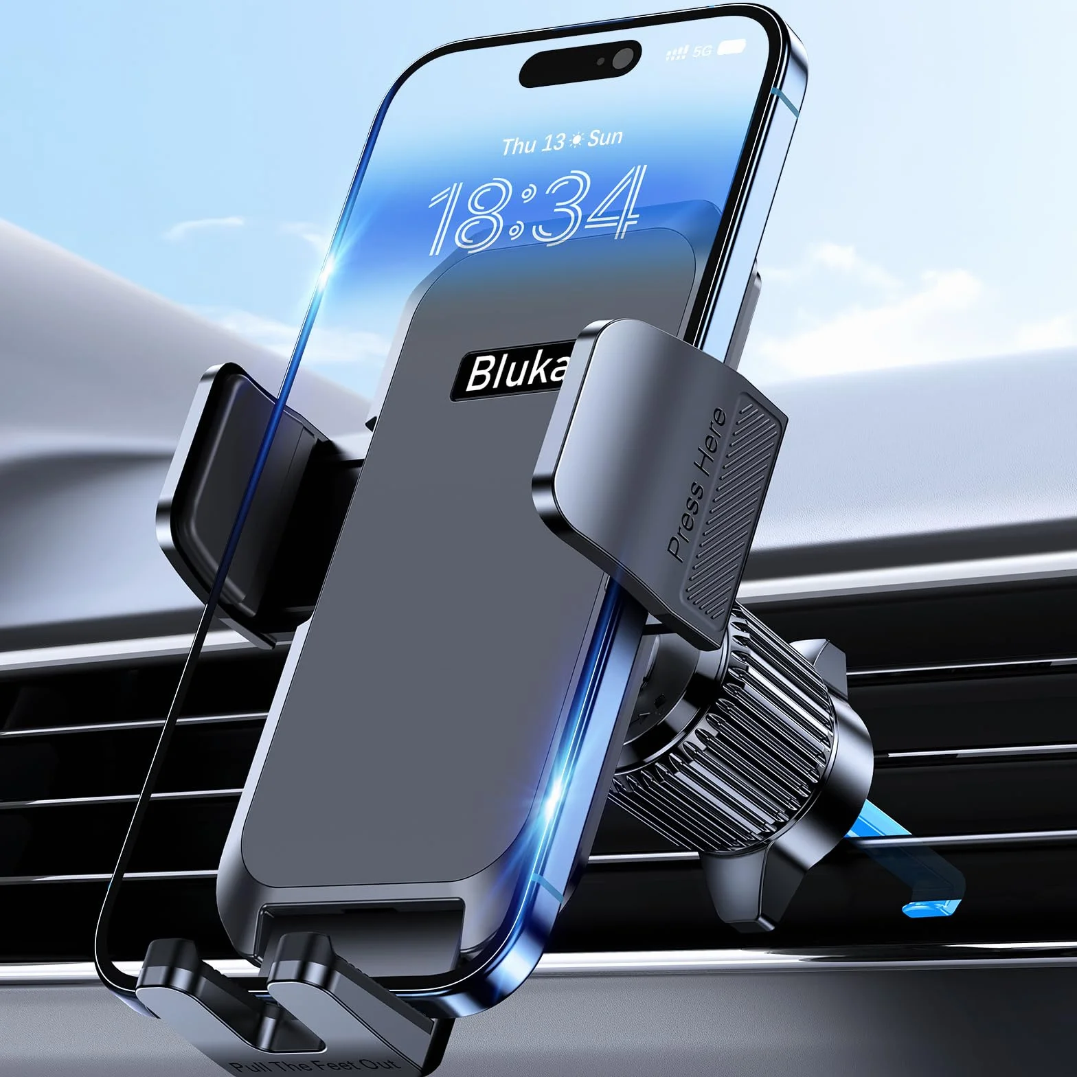 Blukar Soporte Móvil Coche, Soporte Teléfono Coche del Aire Ventilación 360° Rotación, Liberación de un Botón, para Smartphone 4.0''-7.0'' (Negro)