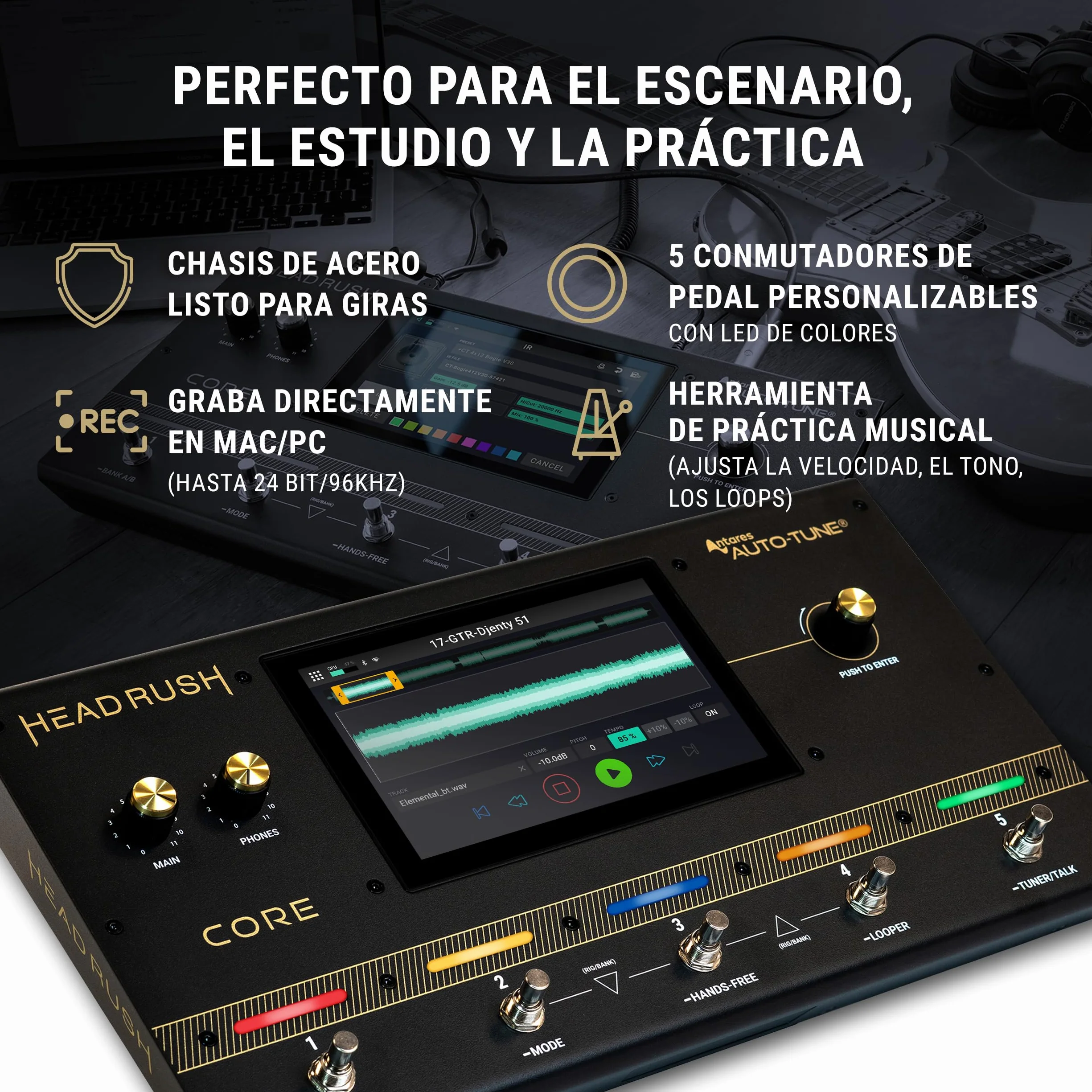 HeadRush Core - Procesador de Modelado de Amplis de FX para Guitarra y Voz con Clonación, Looper, Antares Auto-Tune, WIFI, Pantalla Táctil y Bluetooth