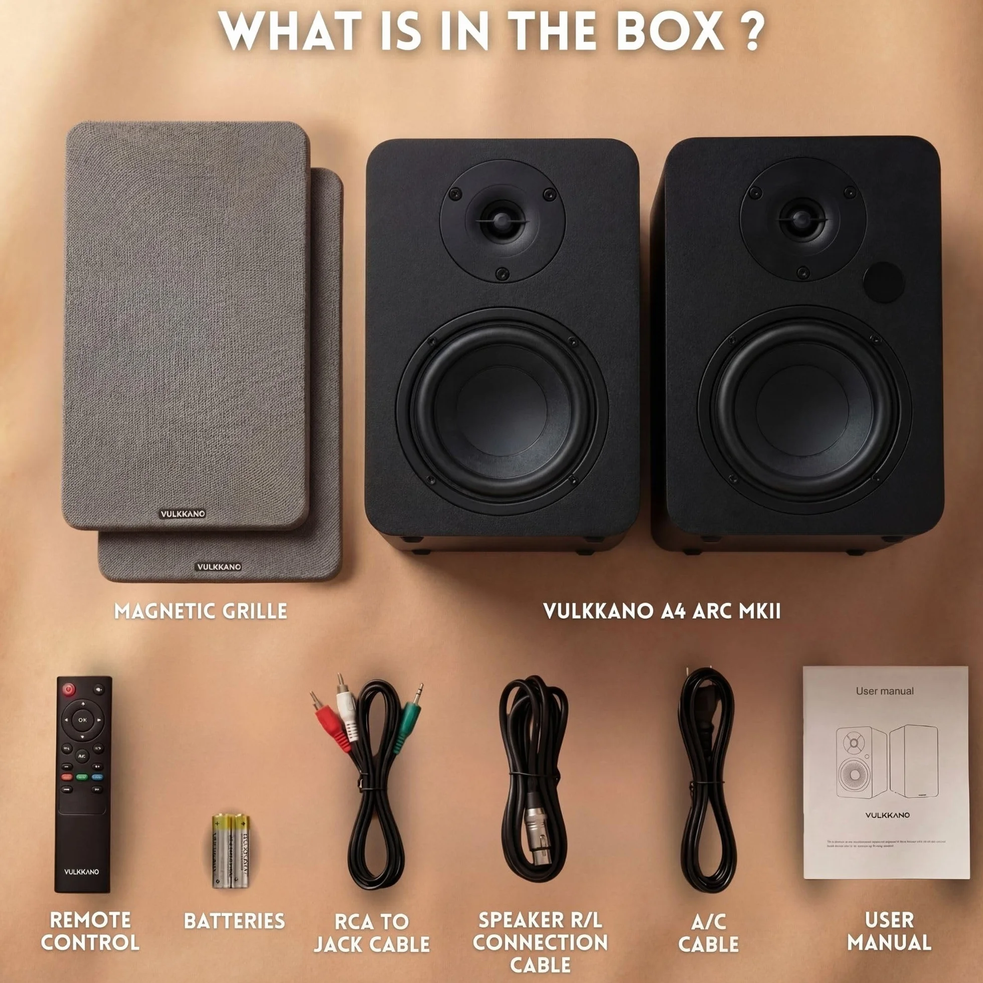 VULKKANO A4 ARC MKII Altavoces Autoamplificados con Woofer de 4", Bluetooth 5.0, HDMI ARC, Optica, RCA, USB, con Salida Subwoofer, Monitores de Estudio con Diseño Elegante, Color Negro
