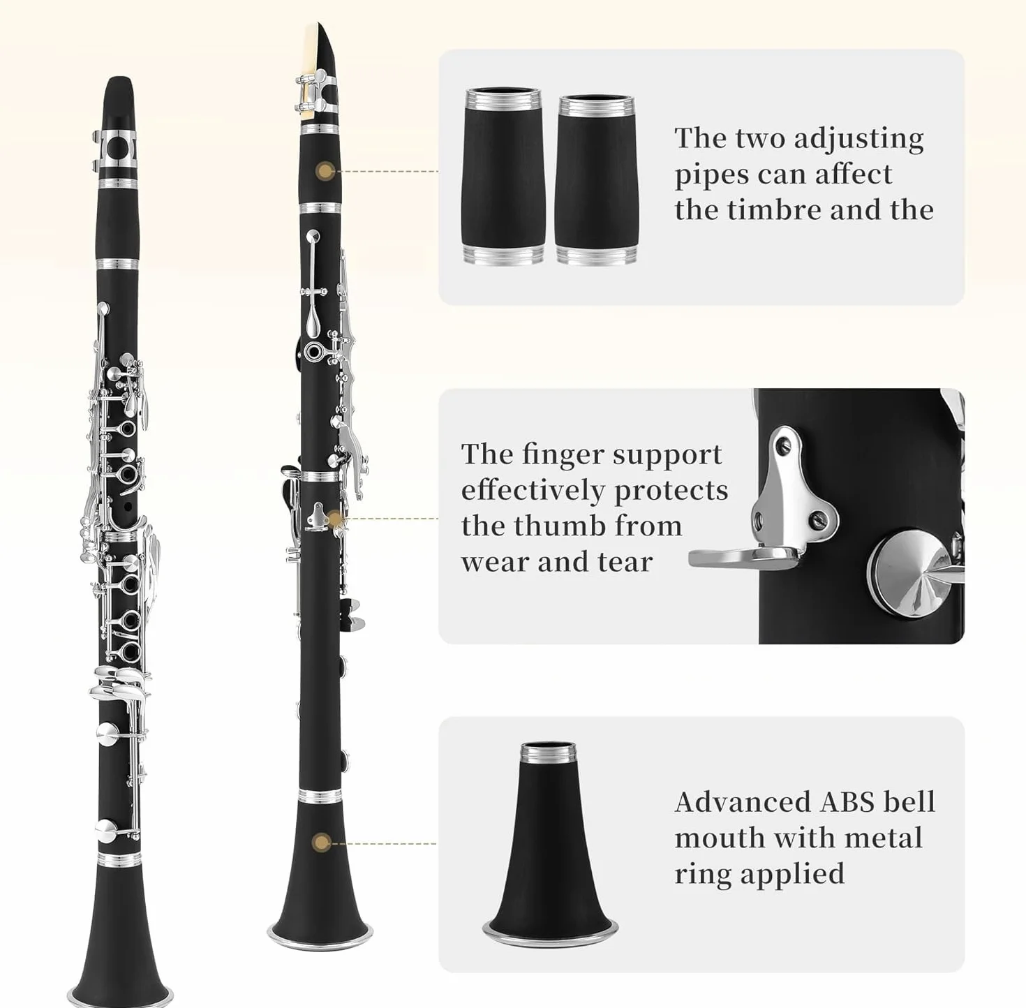 Clarinete B Flat 17 Llaves, Clarinete Profesional de Bb para Principiantes en Niquelada, con Estuche Rígido Kit de Limpieza, Instrumentos de Viento