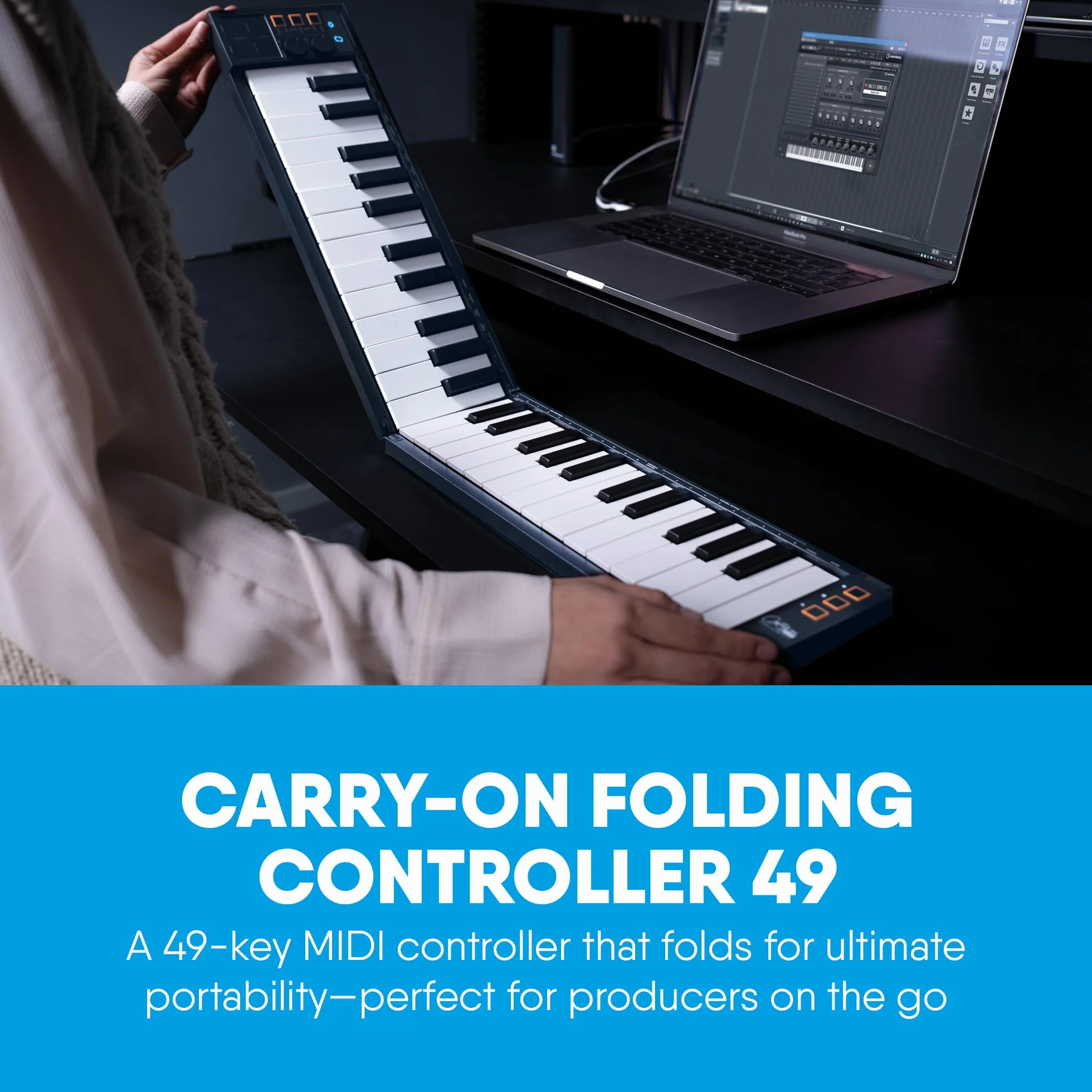 Carry-on FC-49 Teclado Controlador USB Midi/Midi Over Bluetooth Construido con Arpegiador, Pad X/Y, Incluye Cubase LE OEM y Cubase LE OEM IOS DAW Music Software