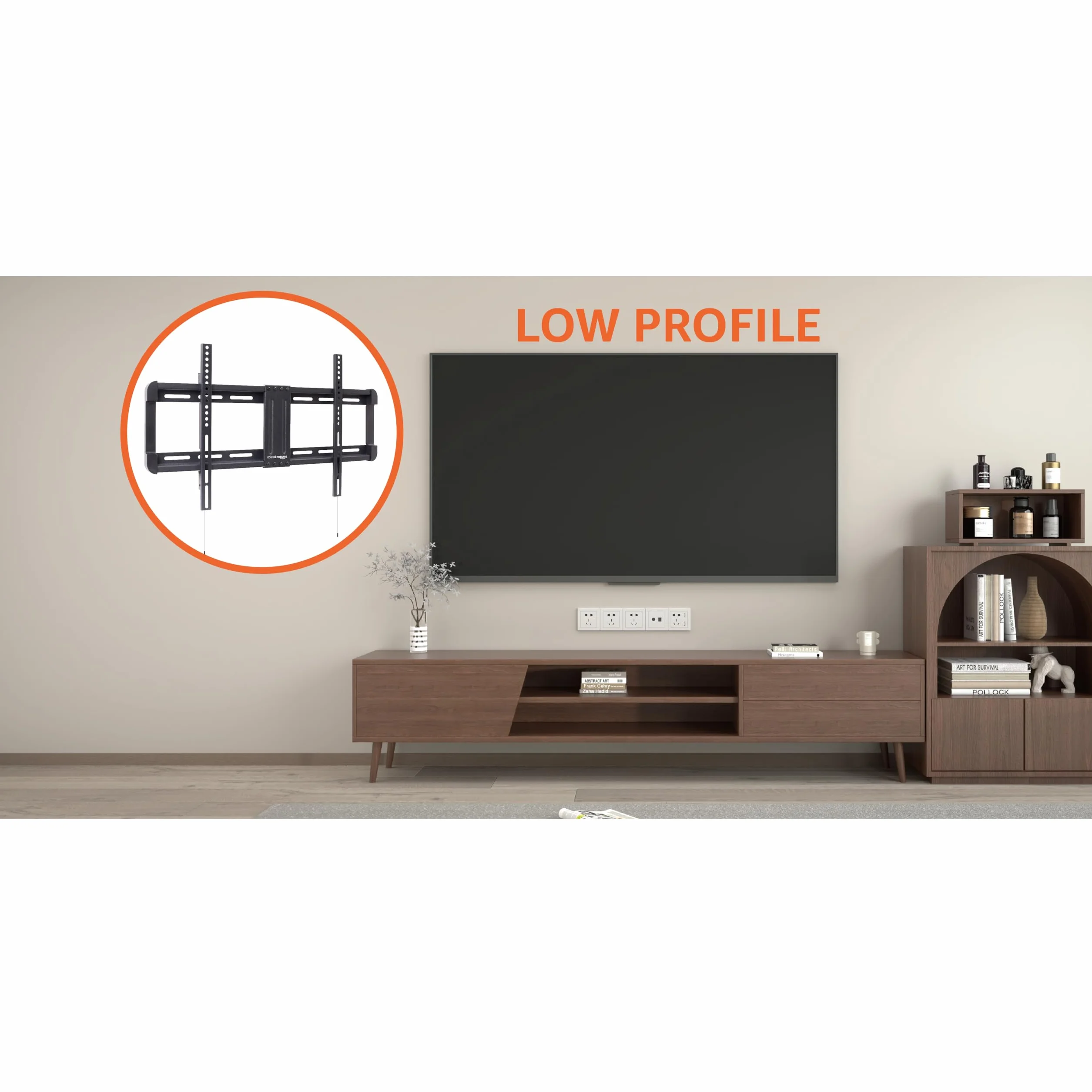 Amazon Basics Soporte de montaje en pared para TV de perfil bajo, 81,2 a 218,4 cm, Negro, 32" a 86"