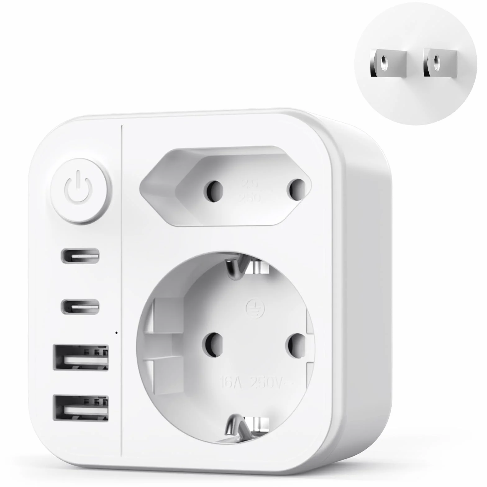 Adaptador Enchufe Japon 2500W 6 en 1 Tipo A 2 USB A 2 USB C Viaje Español a Japones América México Canadá Tailandia