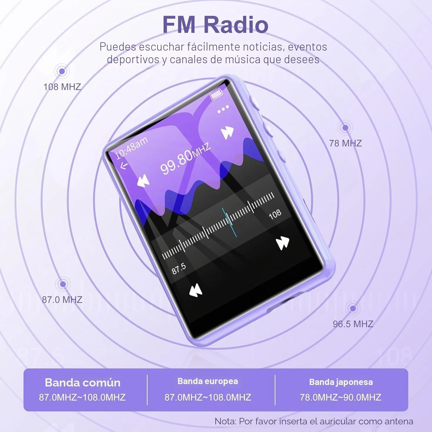 SWOFY Reproductor MP3 Bluetooth 5.3 64 GB Hi-Fi con Pantalla Táctil 2.4 Pulgadas