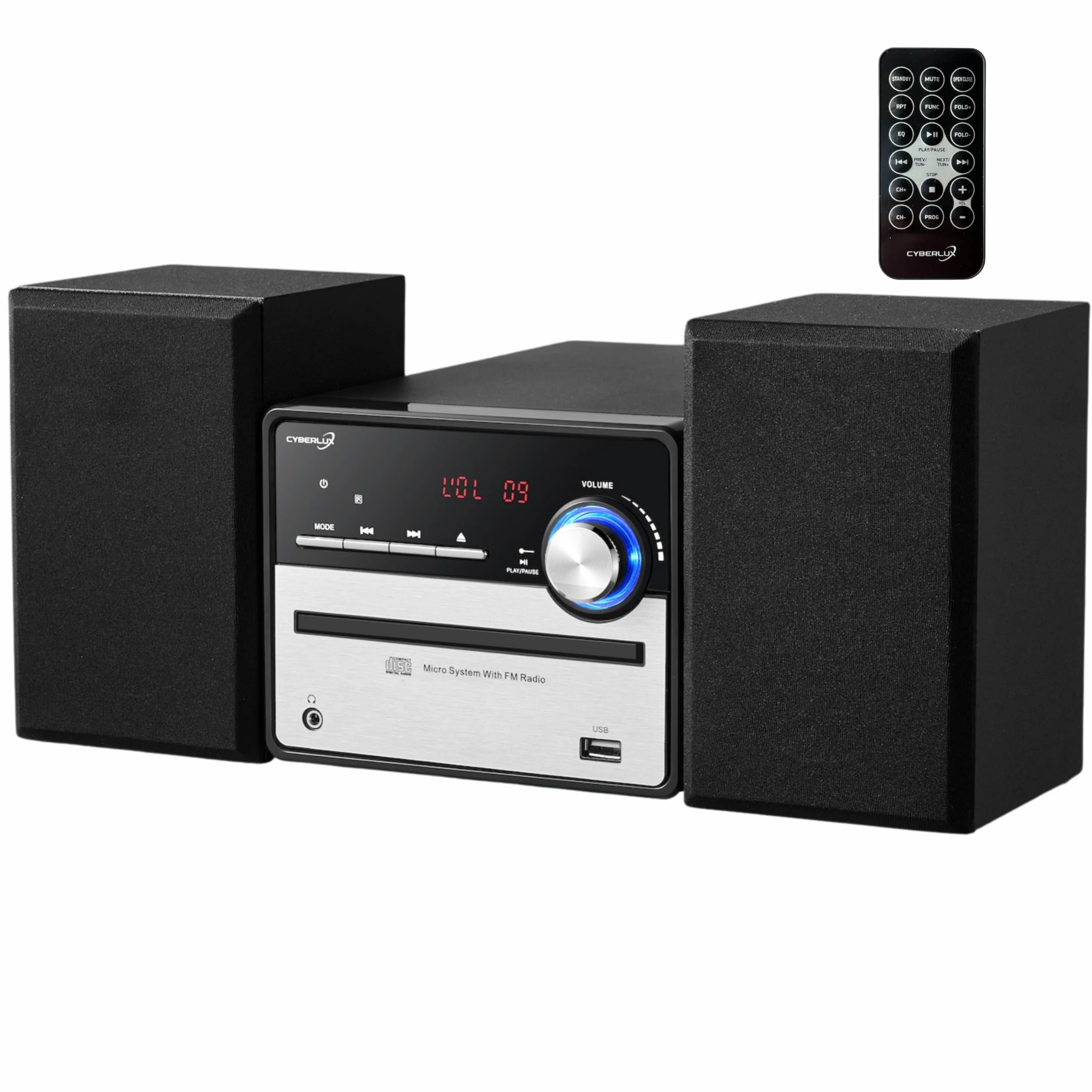 Sistema de música retro Hi-Fi, estéreo, compacto, USB, salida de línea, CD/MP3, radio FM, 30 plazas de memoria, pantalla LED, mini HiFi, estéreo con cajas