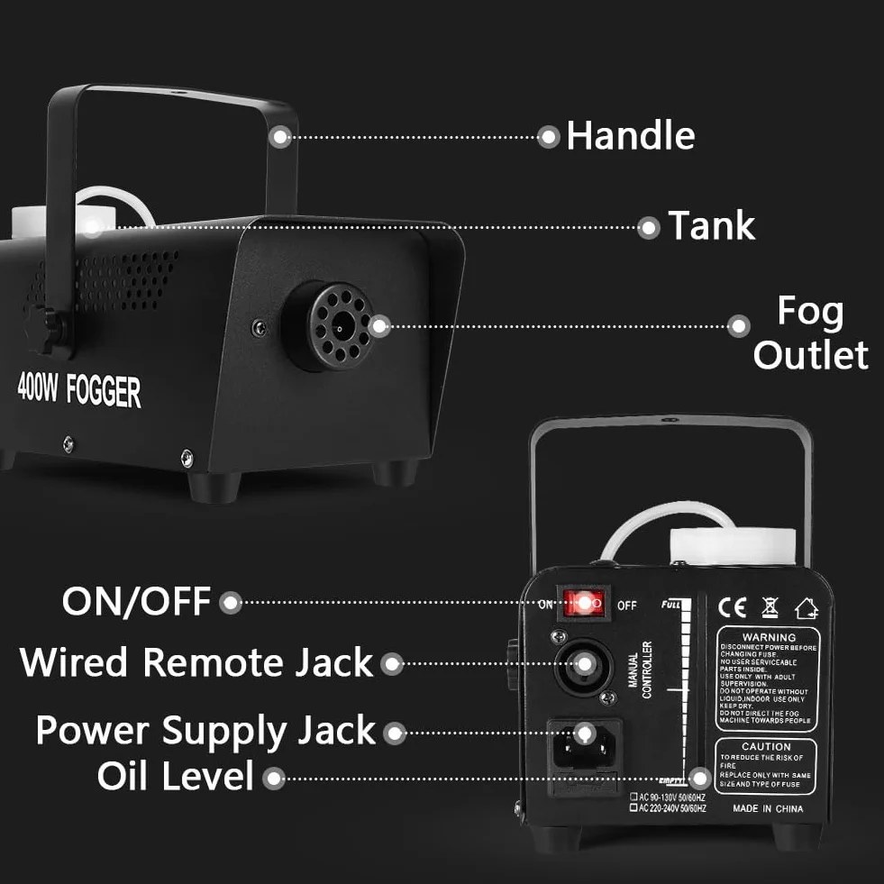 HOTUT Máquina de Humo, 500W Máquina de Humo con Control Remoto, 0.3 litros, Portátil Máquina de Humo con Mando a Distancia y Función de Pulverización Automática para DJ, Bodas, Fiestas, Navidad