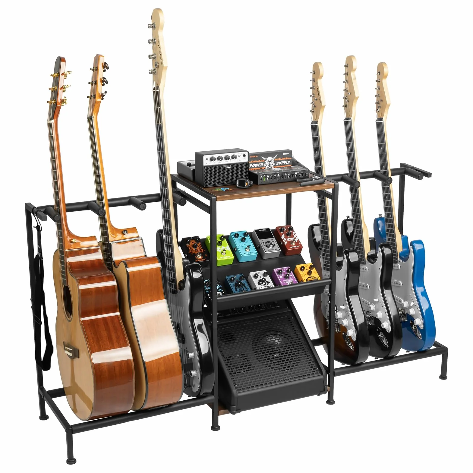 STRICH SMT-40 - Soporte para guitarra con organizador de pedales para guitarra acústica, eléctrica, bajo, accesorios de amplificador, soporte de exhibición de guitarra para estudio en casa, sala de