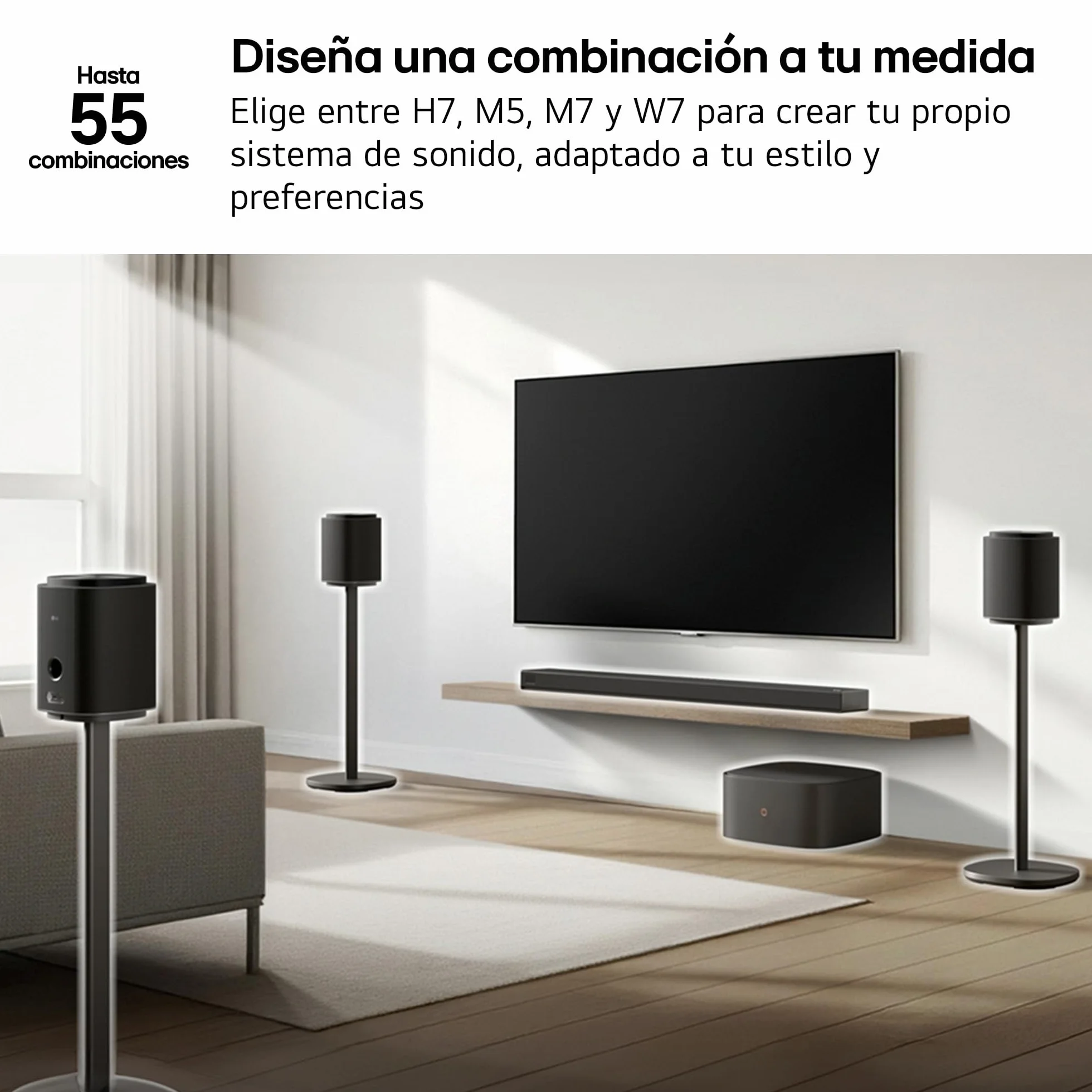 LG Sound Suite - Subwoofer Inalámbrico W7, Graves Profundos con Woofer Peerless 8", Dolby Atmos FlexConnect, Diseño Flexible Vertical/Horizontal, Control App ThinQ, Negro