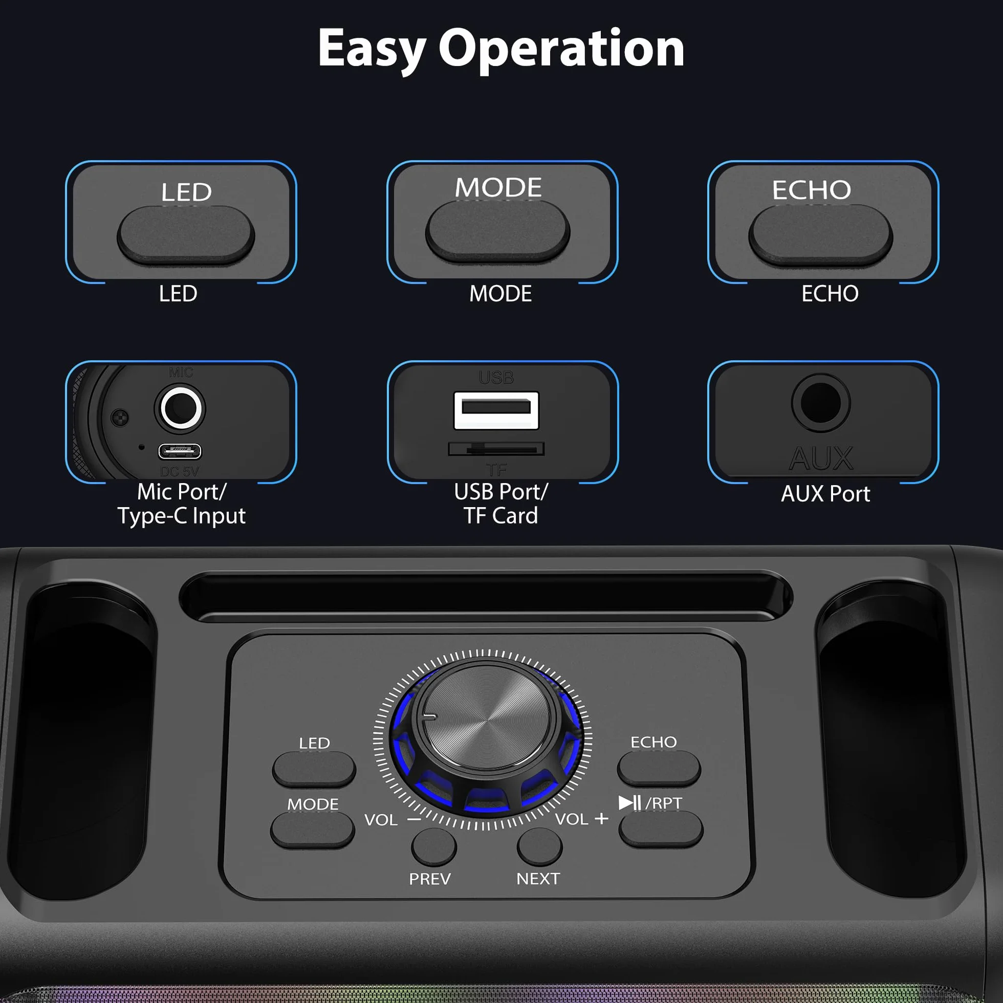 JYX Máquina de Karaoke, Karaoke 2 microfonos inalambricos, Sistema PA para Adultos con Luces LED, soporta TWS/AUX/USB/TF, Ideal para Fiestas y animaciones (T22-T)