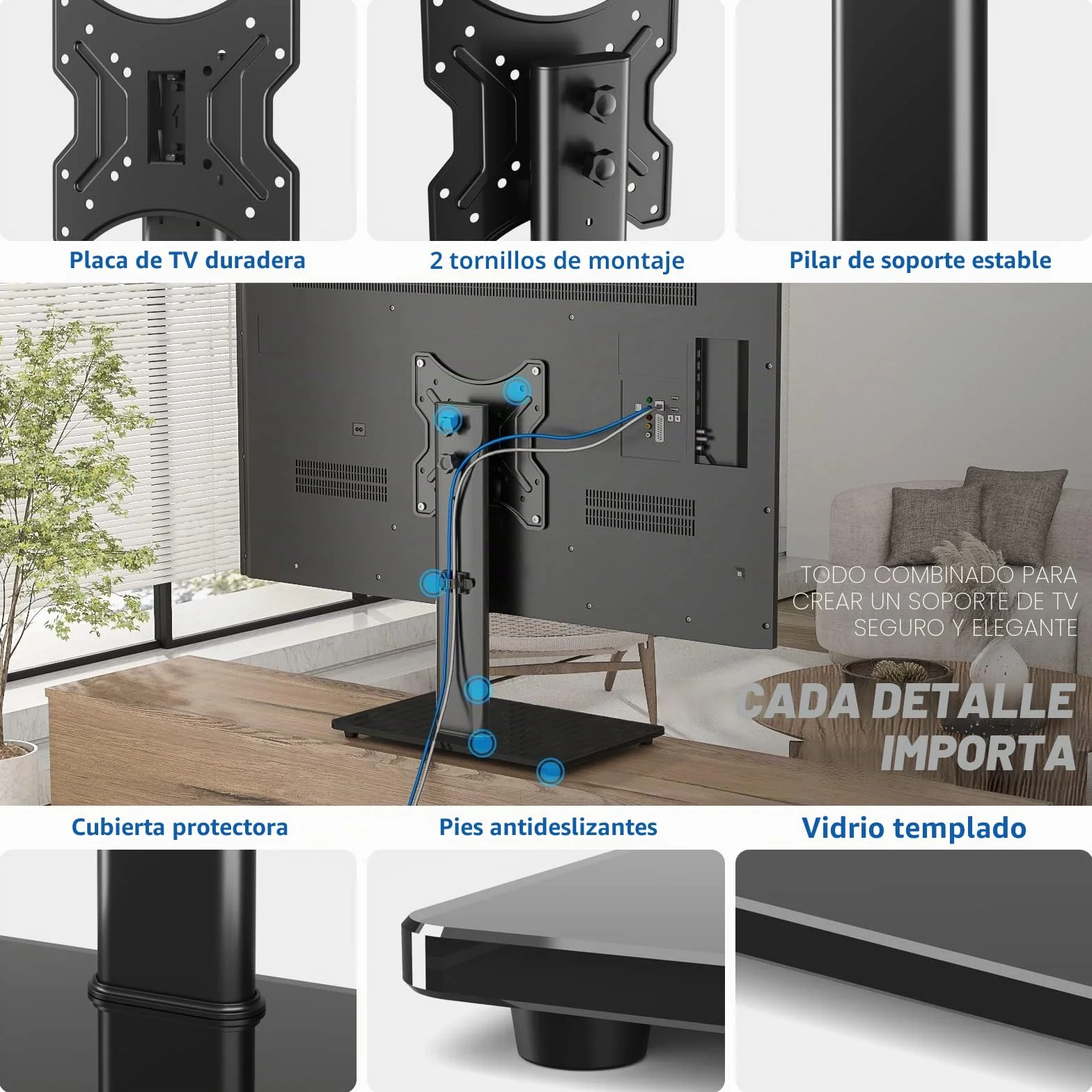 RFIVER Soporte Pie TV de Mesa Peanas para TV de 23 a 43 Pulgadas con Giratorio y Altura Ajustable | MAX vesa 200 x 200 mm 30KG