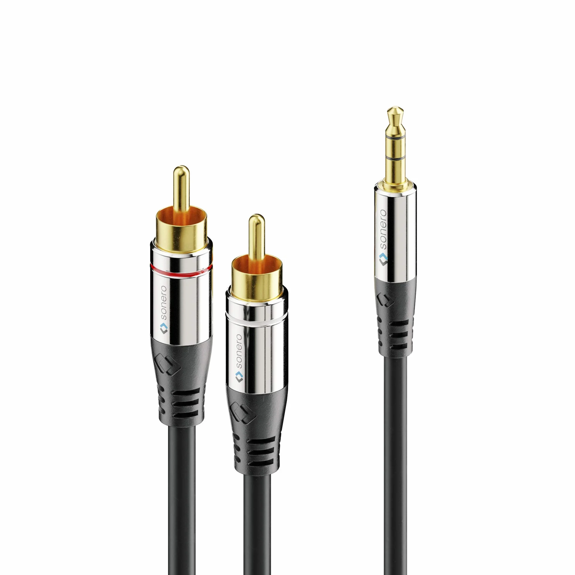 Sonero® Premium cable cinch de 15,0 m, 2x cables cinch a jack de 3,5 mm, cable de audio, sistema de alta fidelidad, AUX, negro