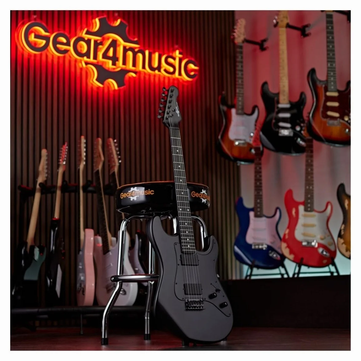 Gear4music LA Select Guitarra Eléctrica con Accesorios, Blackout