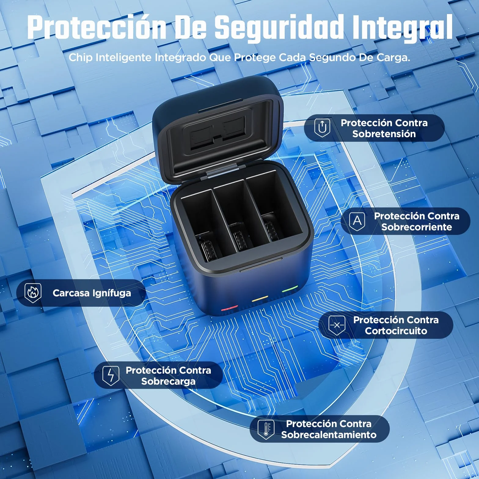 Jeebel Cargador de Batería para GoPro Hero 13 Black — 3-Canales Cargador con Carga Rápida y Cable USB-C — Cargador Compacto Compatible con Batería Original de GoPro Hero 13 Black (Sin Batería)